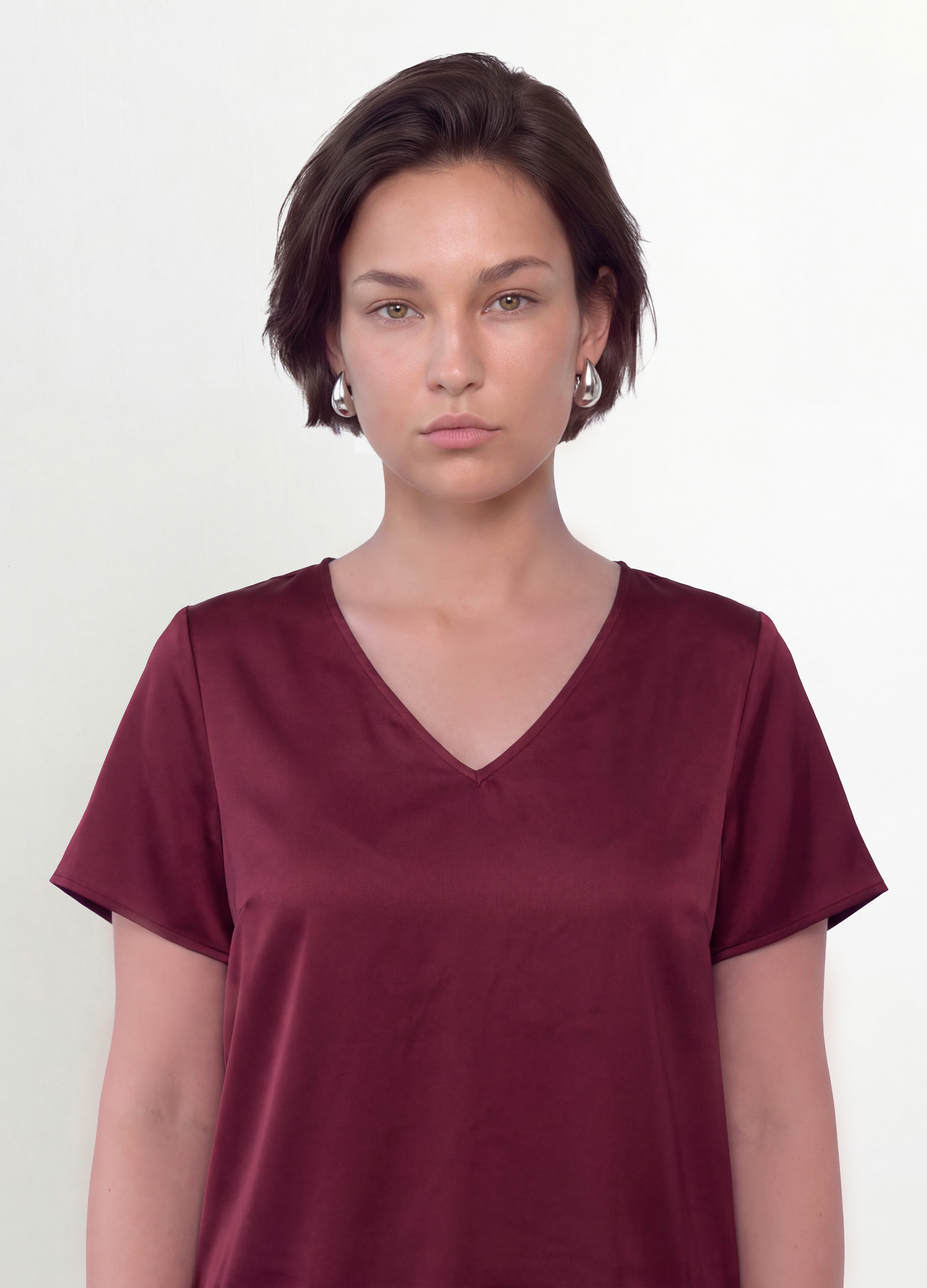 MYA, Blusa Satinata Rossa In Tessuto Elasticizzato Con Scollo A V Regular Fit, Donna, Rosso, Taglia: XXL