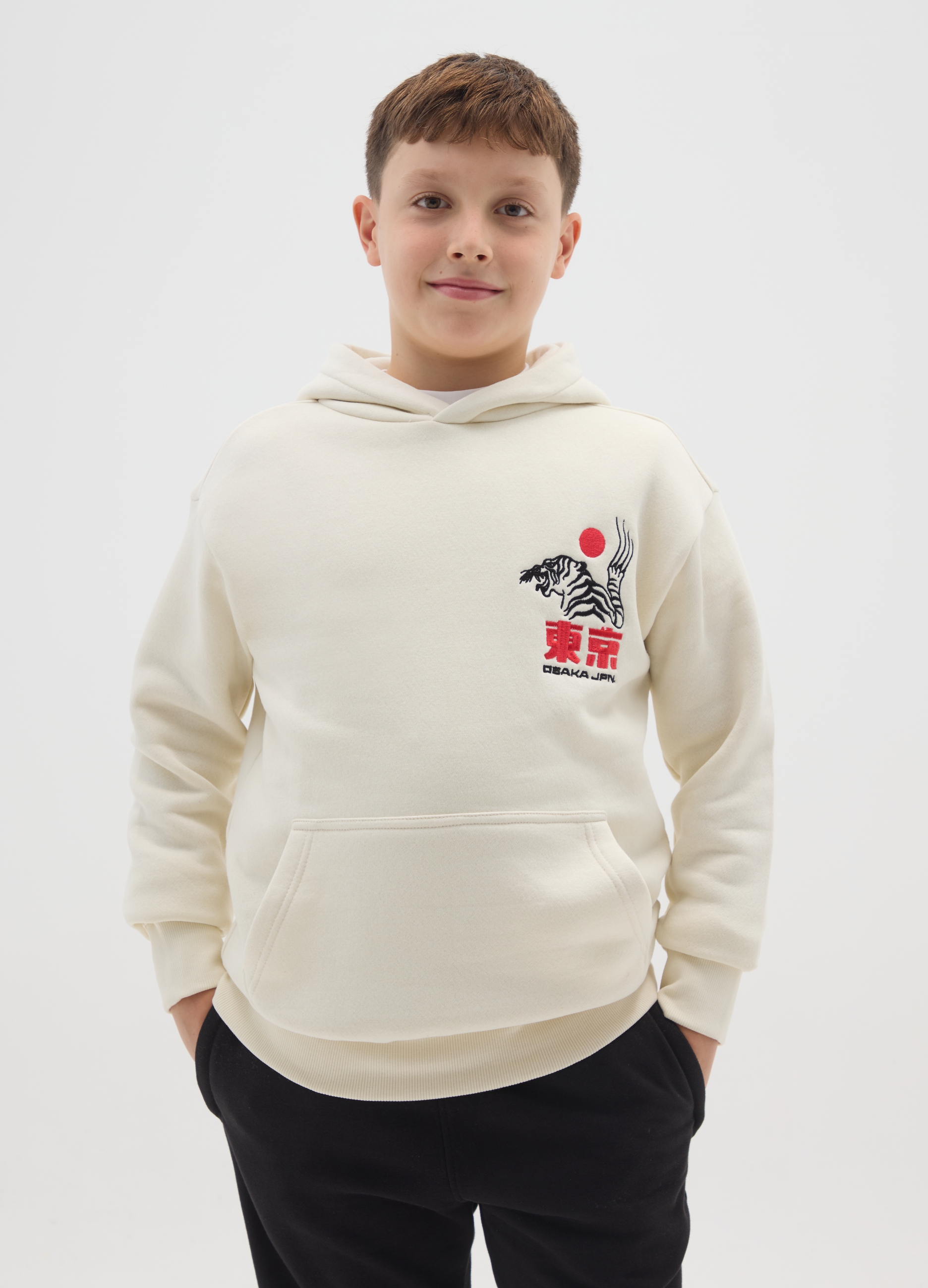 E-TEES, Felpa Beige Con Cappuccio Da Bambino In Misto Cotone Regular Fit, Beige, Taglia: 10-11