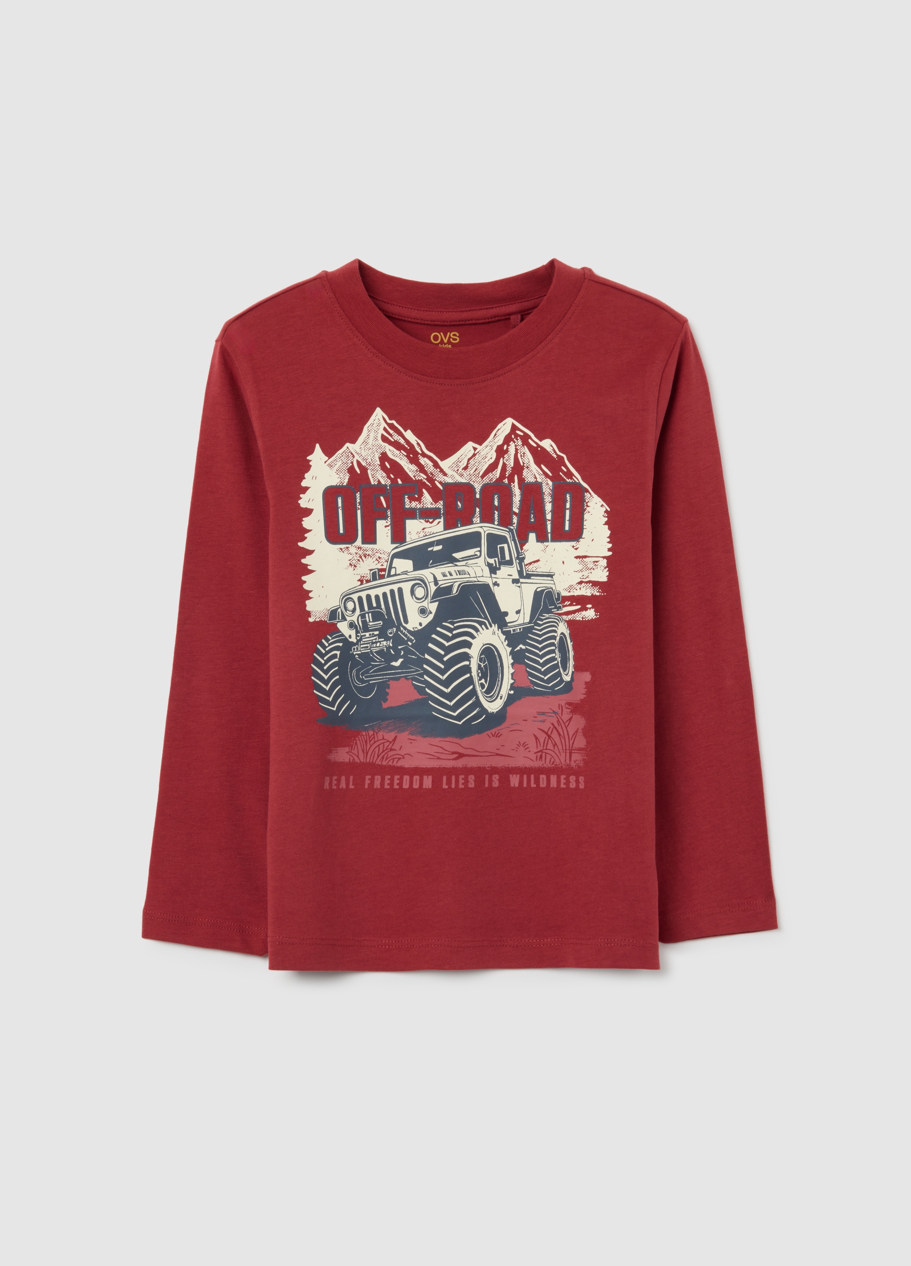 OVS KIDS, Maglia A Maniche Lunghe Rossa In Cotone Per Bambino, Rosso, Taglia: 7-8