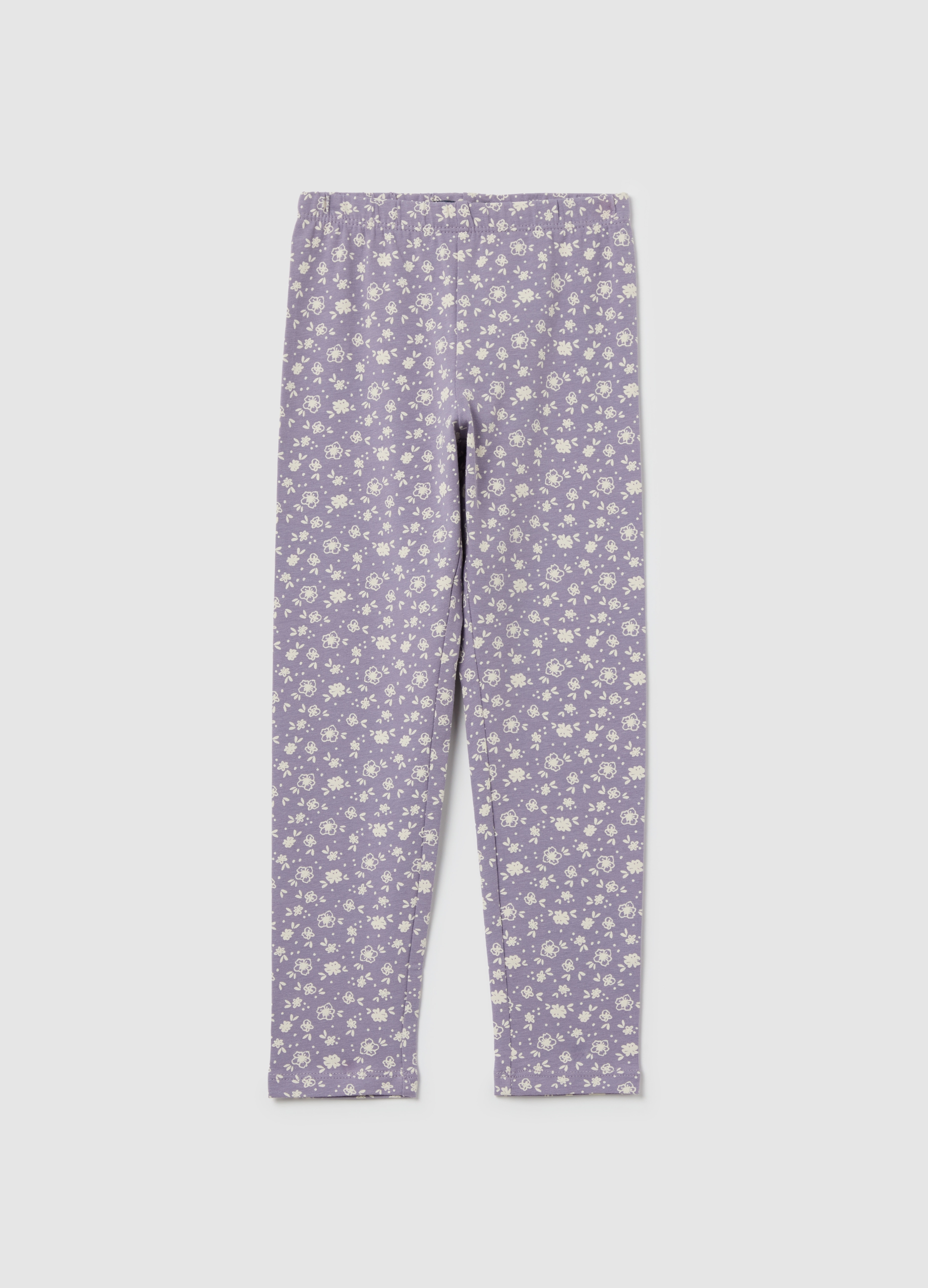 OVS, Leggings In Cotone Stretch Stampa Fiorellini, Bambina, Grigio, Taglia: 4-5