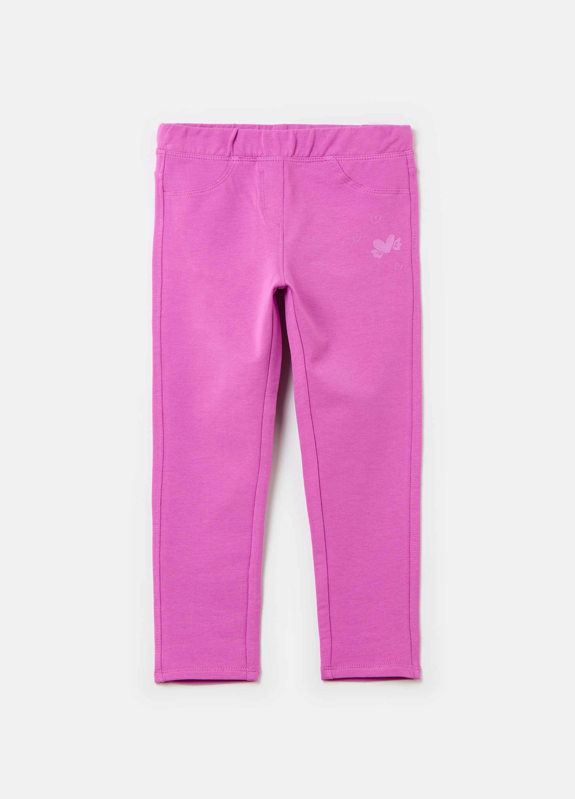 OVS, Treggings In Cotone Stretch Con Ricamo, Bambina, Viola, Taglia: 6-7