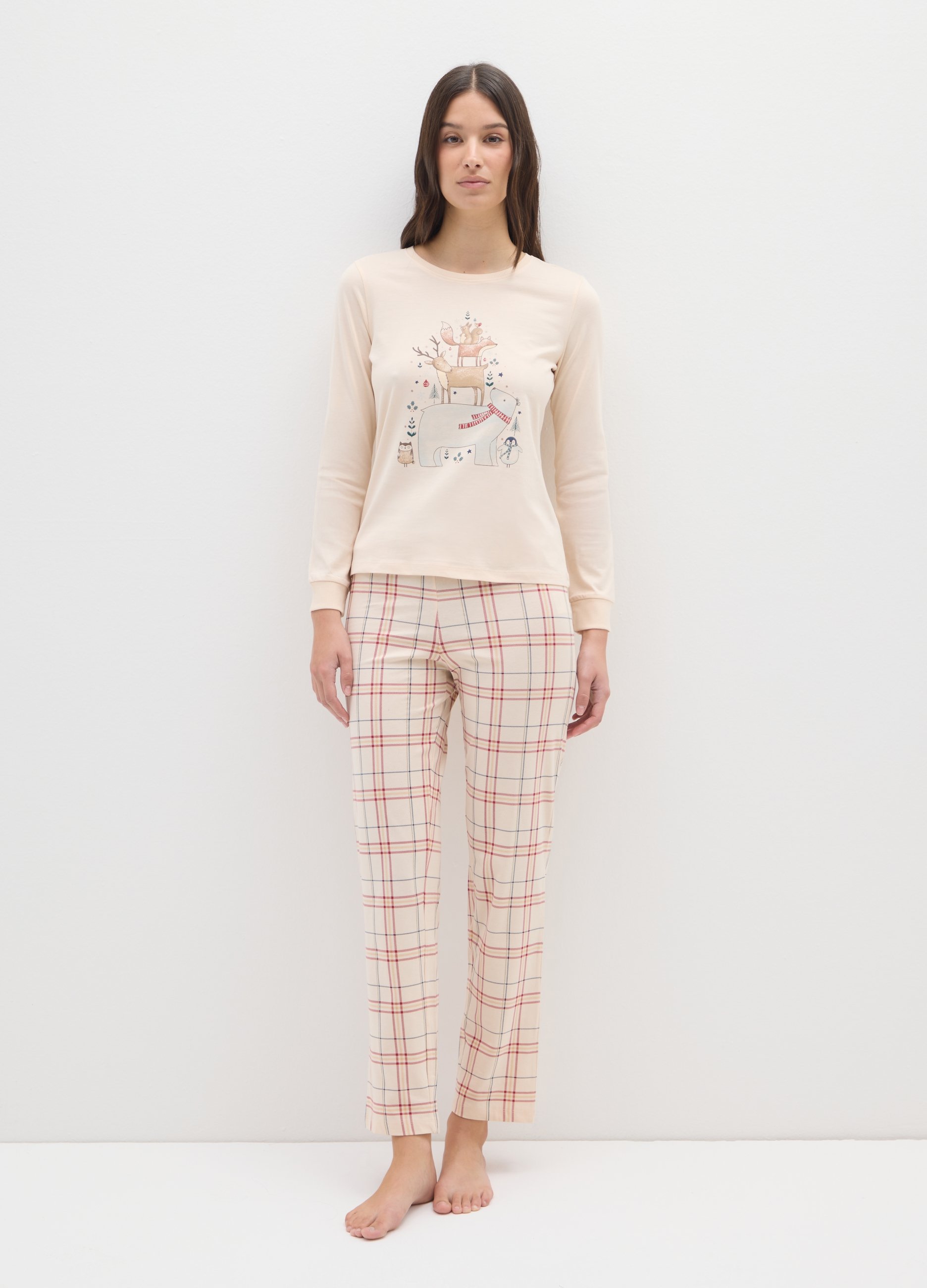 OVS, Pigiama A Quadri Multicolor In Puro Cotone Regular Fit Con Stampa, Donna, Multicolor, Taglia: L