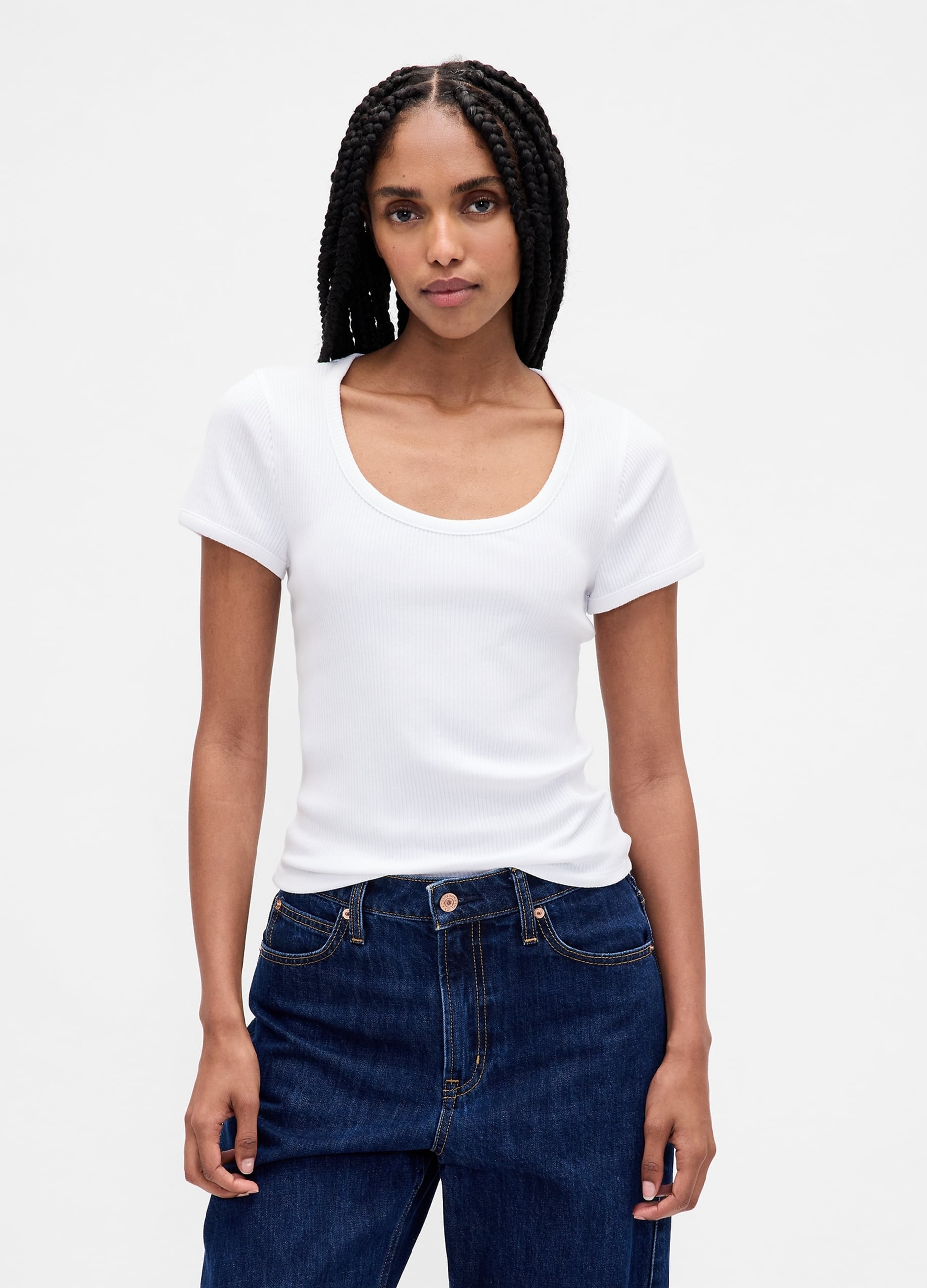 GAP, T-shirt Elasticizzata, Donna, Bianco, Taglia: XL