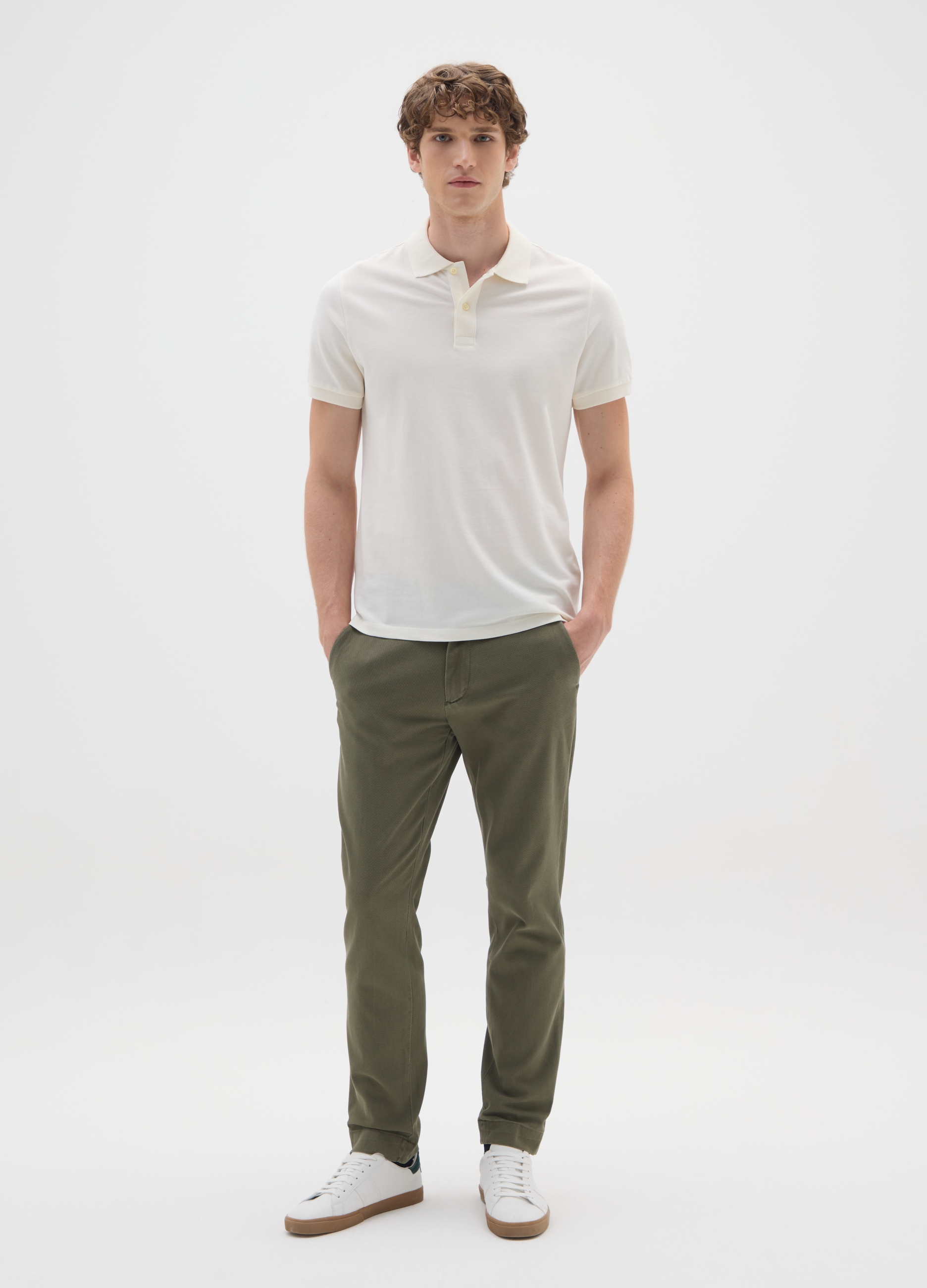 OVS, Pantalones Verdes De Algodón Elástico Slim Fit, Hombre, Verde claro, Talla: 52