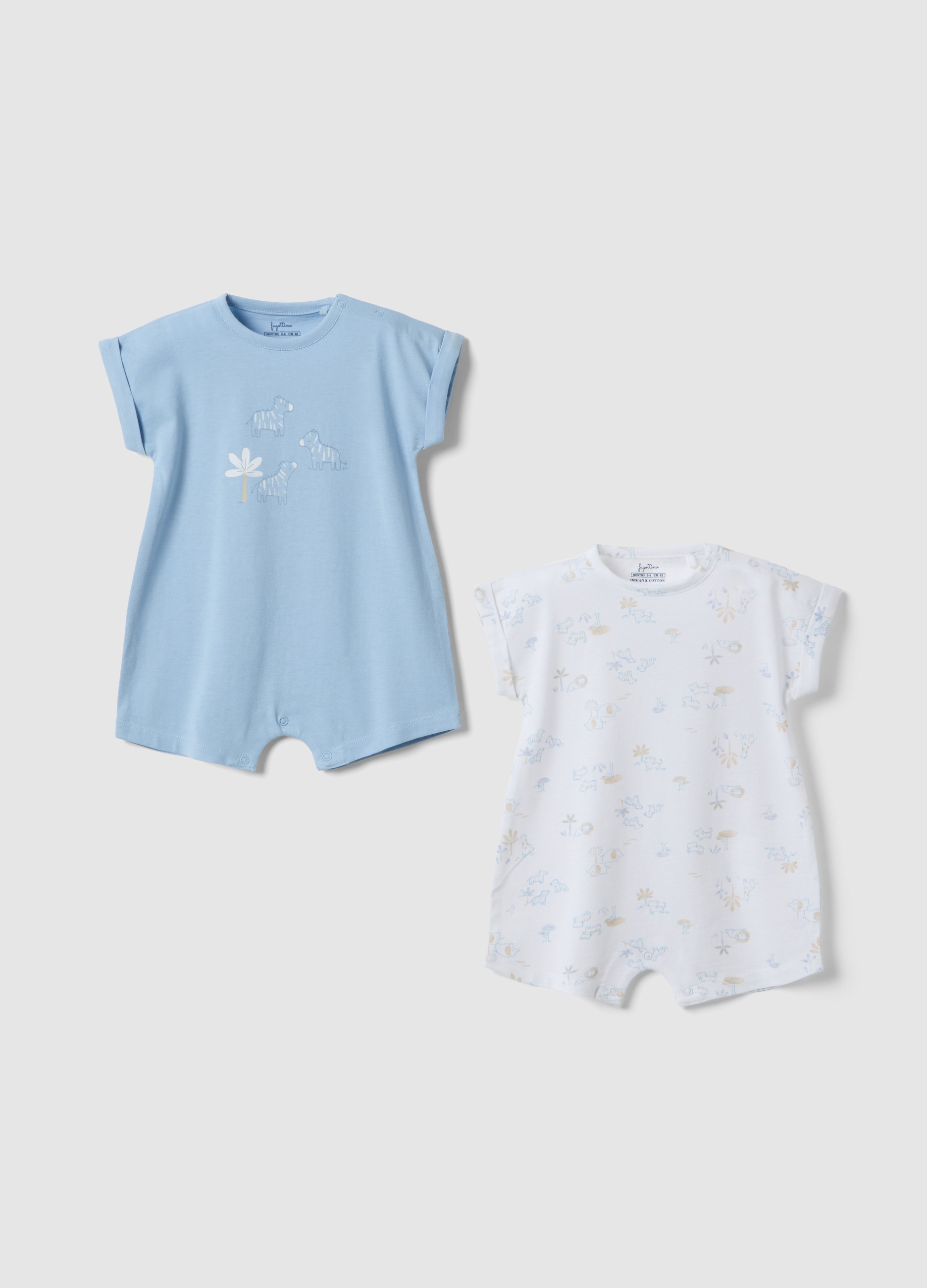 FAGOTTINO, Conjunto Bipack De Peleles De Algodón Multicolor Para Recién Nacido Con Dibujos, Bebé Niño, Blanco/azul claro, Talla: 3-6