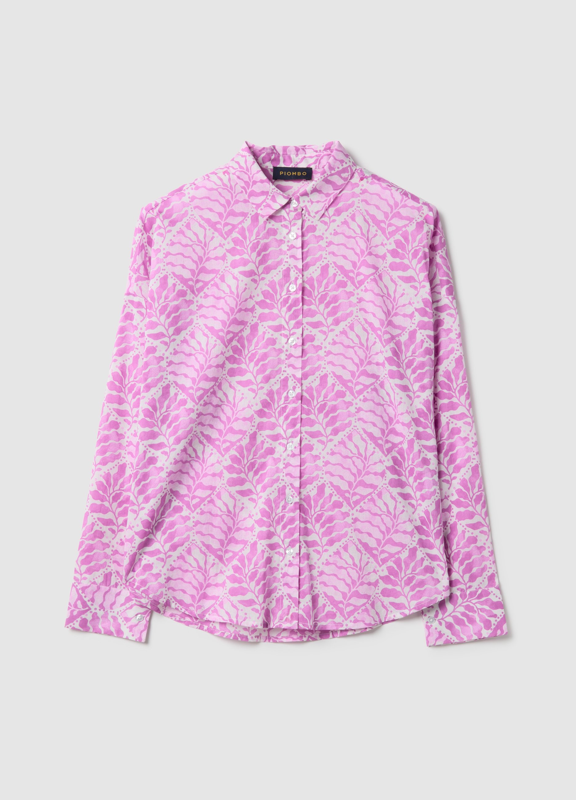 PIOMBO, Camisa Multicolor De Algodón Puro Regular Fit Con Estampado Floral, Mujer, Pink/White, Talla: 38