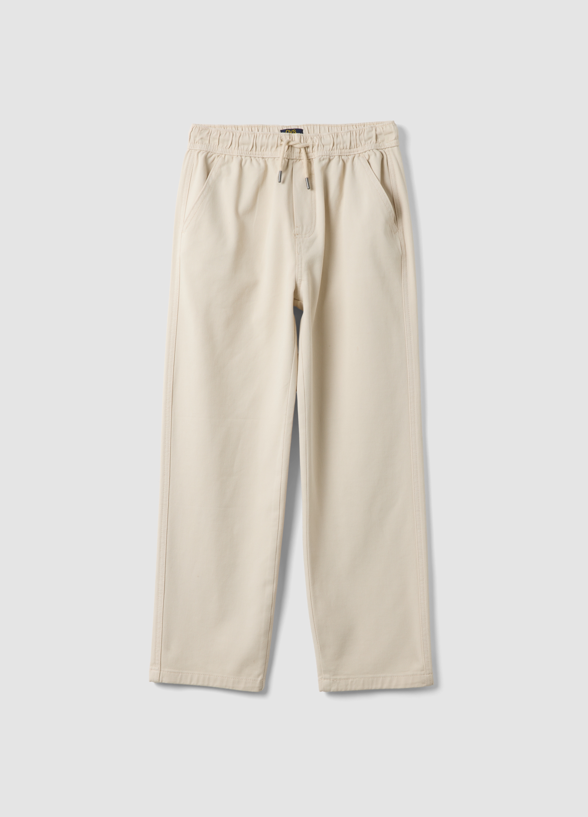 OVS KIDS, Pantaloni Beige In Cotone Elasticizzato Con Vita Elasticizzata Comfort Fit, Bambino, Beige, Taglia: 10-11