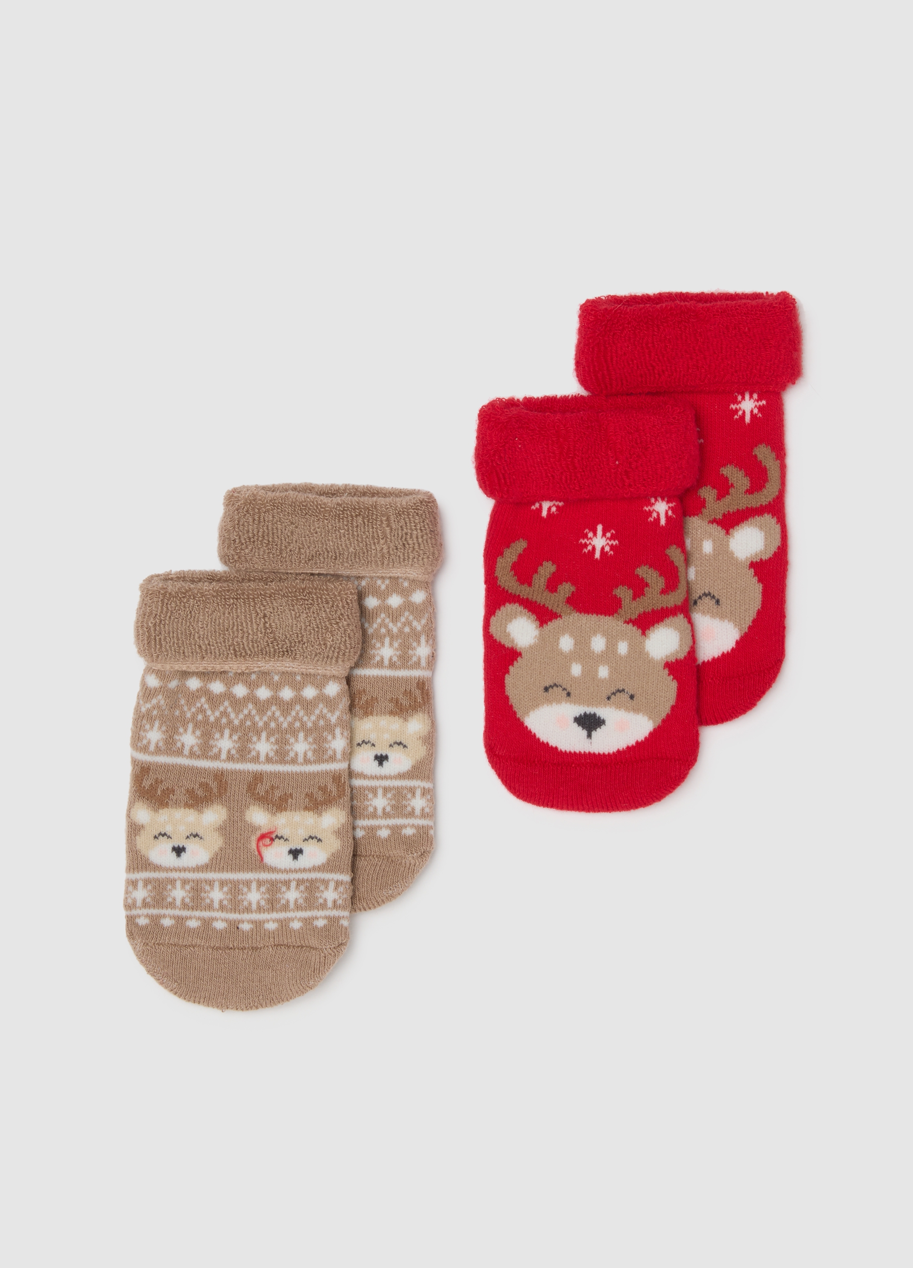 FAGOTTINO, Pack De Calcetines Navideños Multicolor Para Bebé En Mezcla De Algodón, Unisex, Beige/Rojo, Talla: 0-3