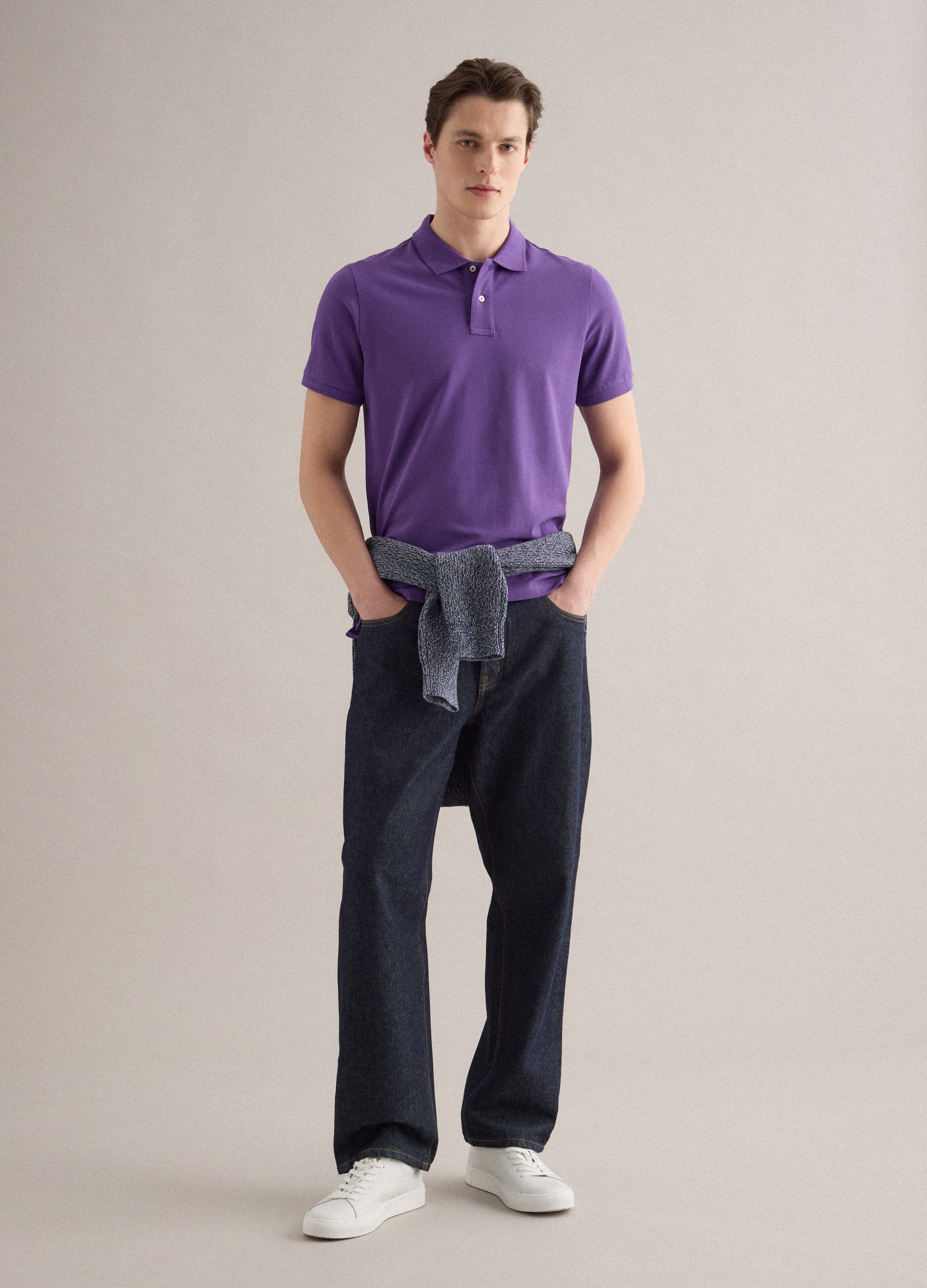 PIOMBO, Polo De Manga Corta De Algodón Violeta De Ajuste Regular, Hombre, Berenjena, Talla: M
