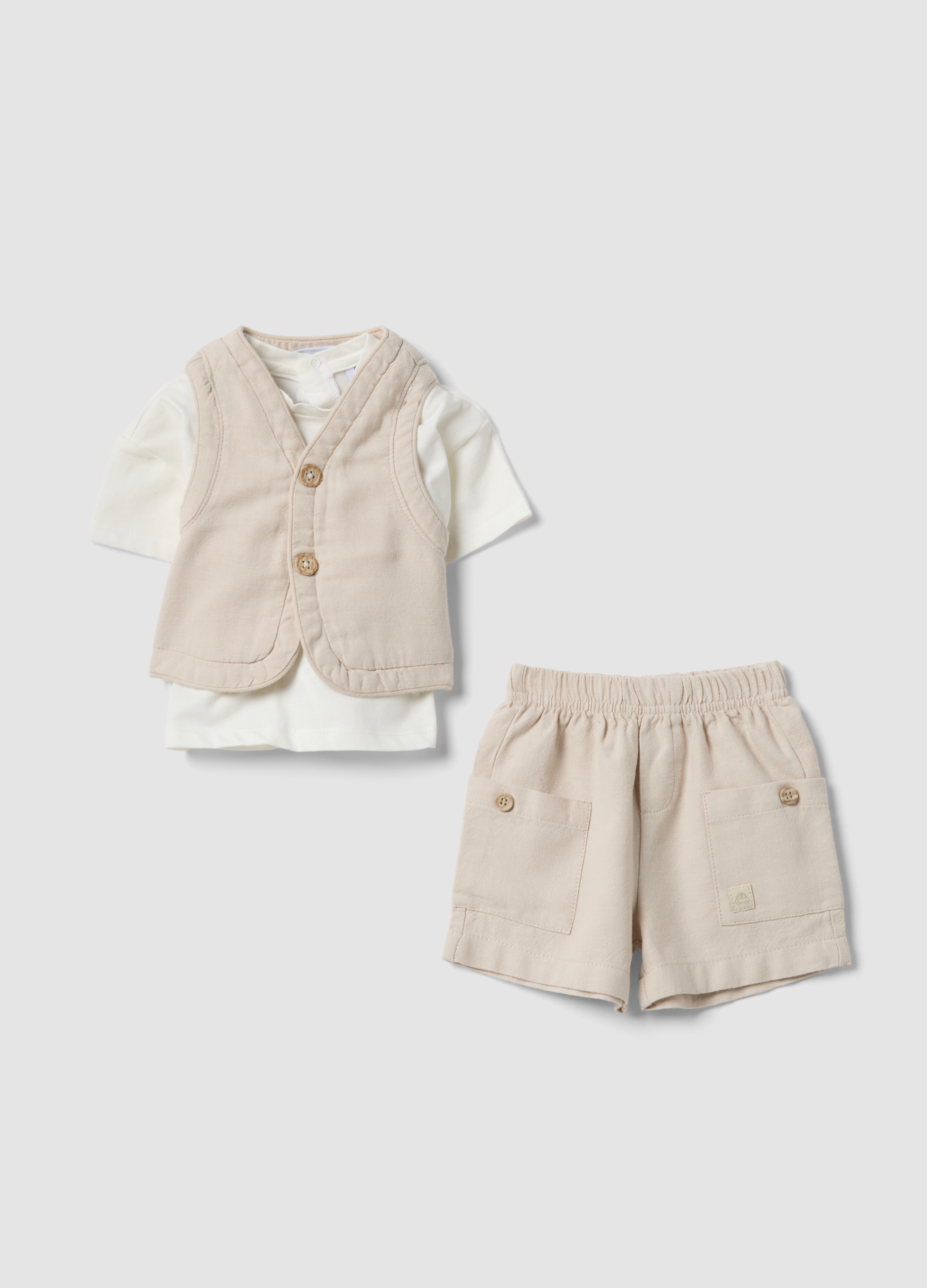 FAGOTTINO, Conjunto Beige De Algodón Y Lino Para Bebé, Bebé Niño, Beige Jaspeado, Talla: 3-6