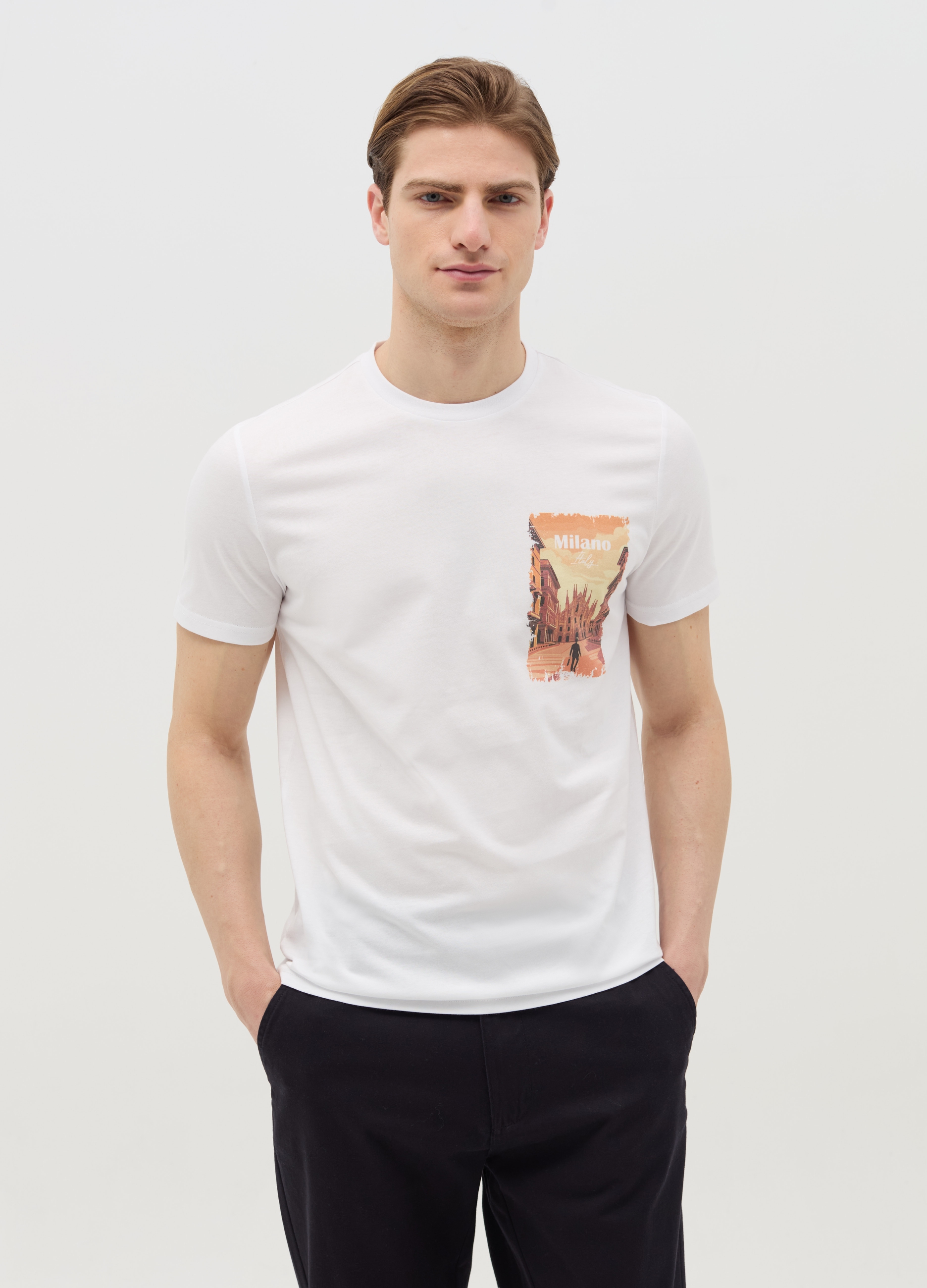 OVS , T-shirt In Cotone Con Stampa milano Italy, Uomo, Bianco, Taglia: S