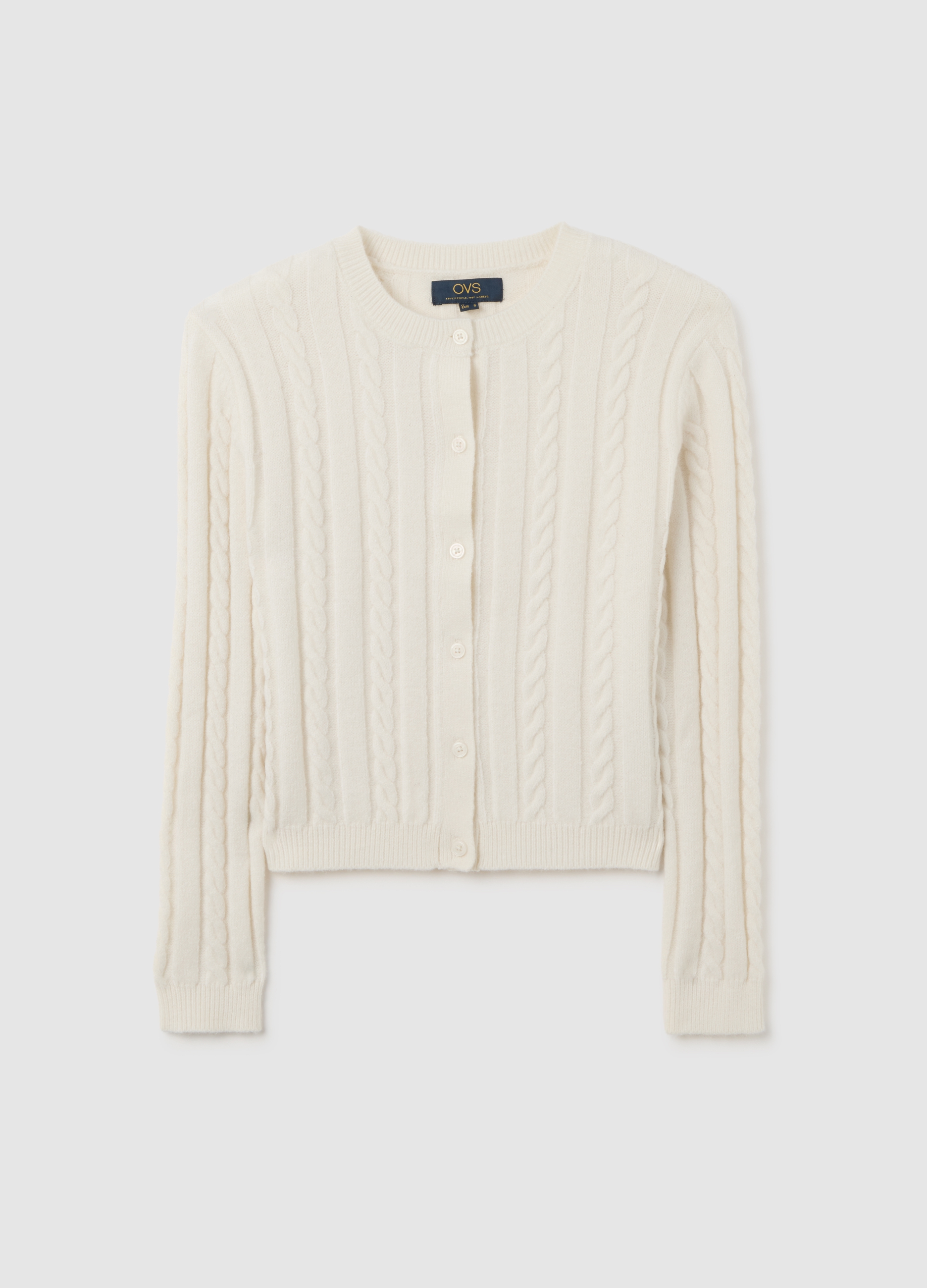 Cardigan Bianco Regular Fit Con Bottoni, Mujer, Blanco lechoso, Talla: 40