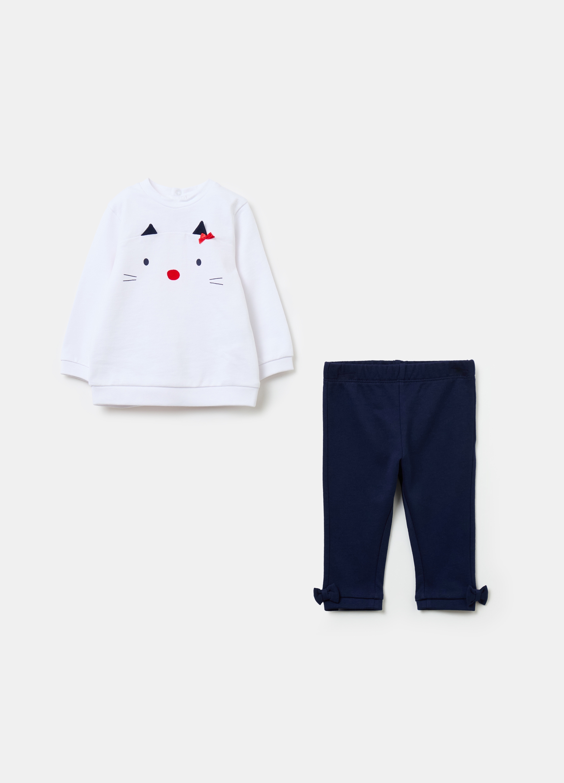 FAGOTTINO, Jogging Set In Cotone Bio Stampa Gattina, Neonata, Multicolor, Taglia: 6-9