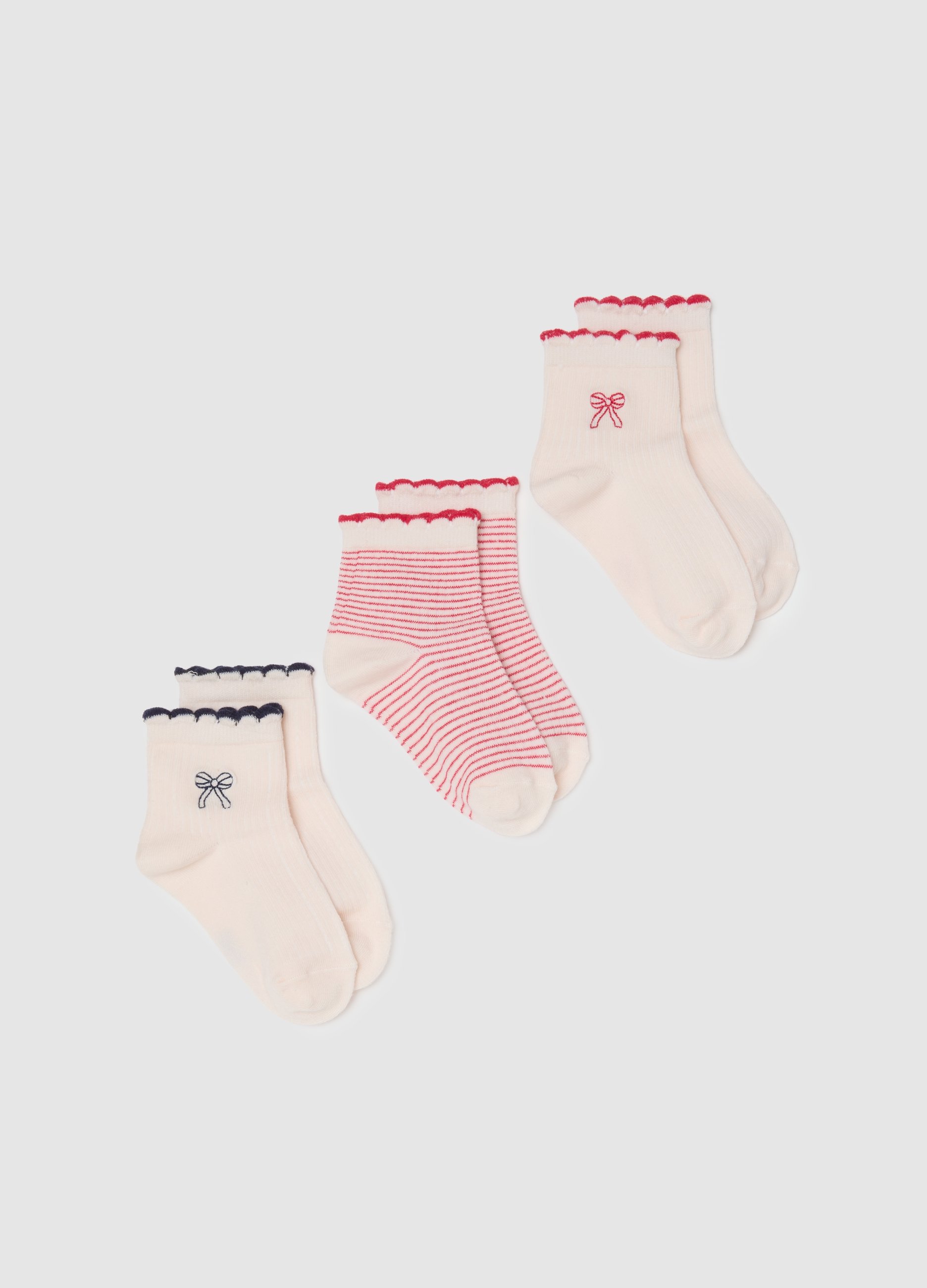 Pack De Tres Calcetines Cortos Multicolor Para Niña En Mezcla De Algodón, Niña, Blanco/rojo, Talla: 34/36