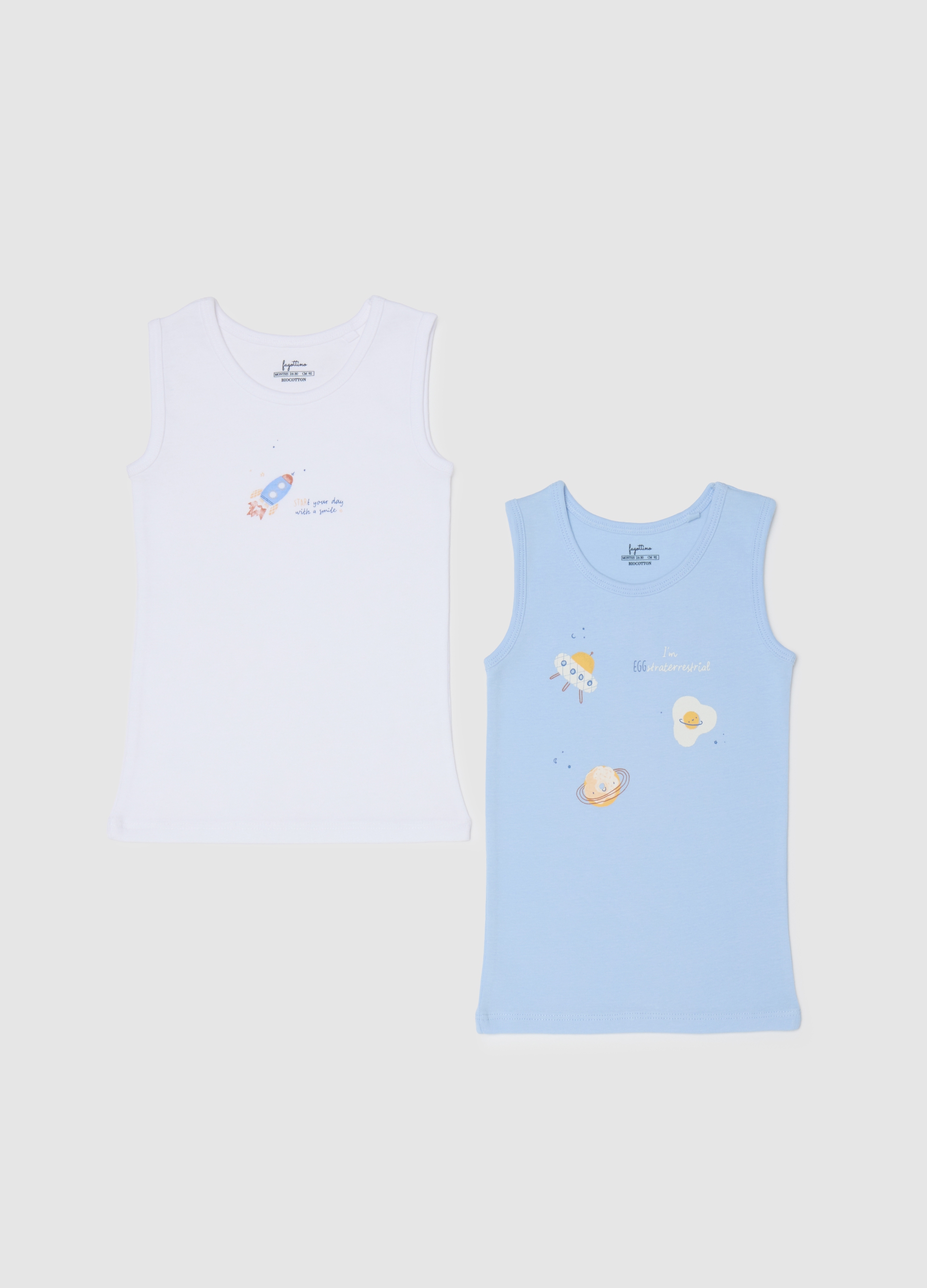 Pack De Dos Camisetas Sin Mangas De Niño En Puro Algodón Multicolor, Niño, Blanco/azul claro, Talla: 30-36