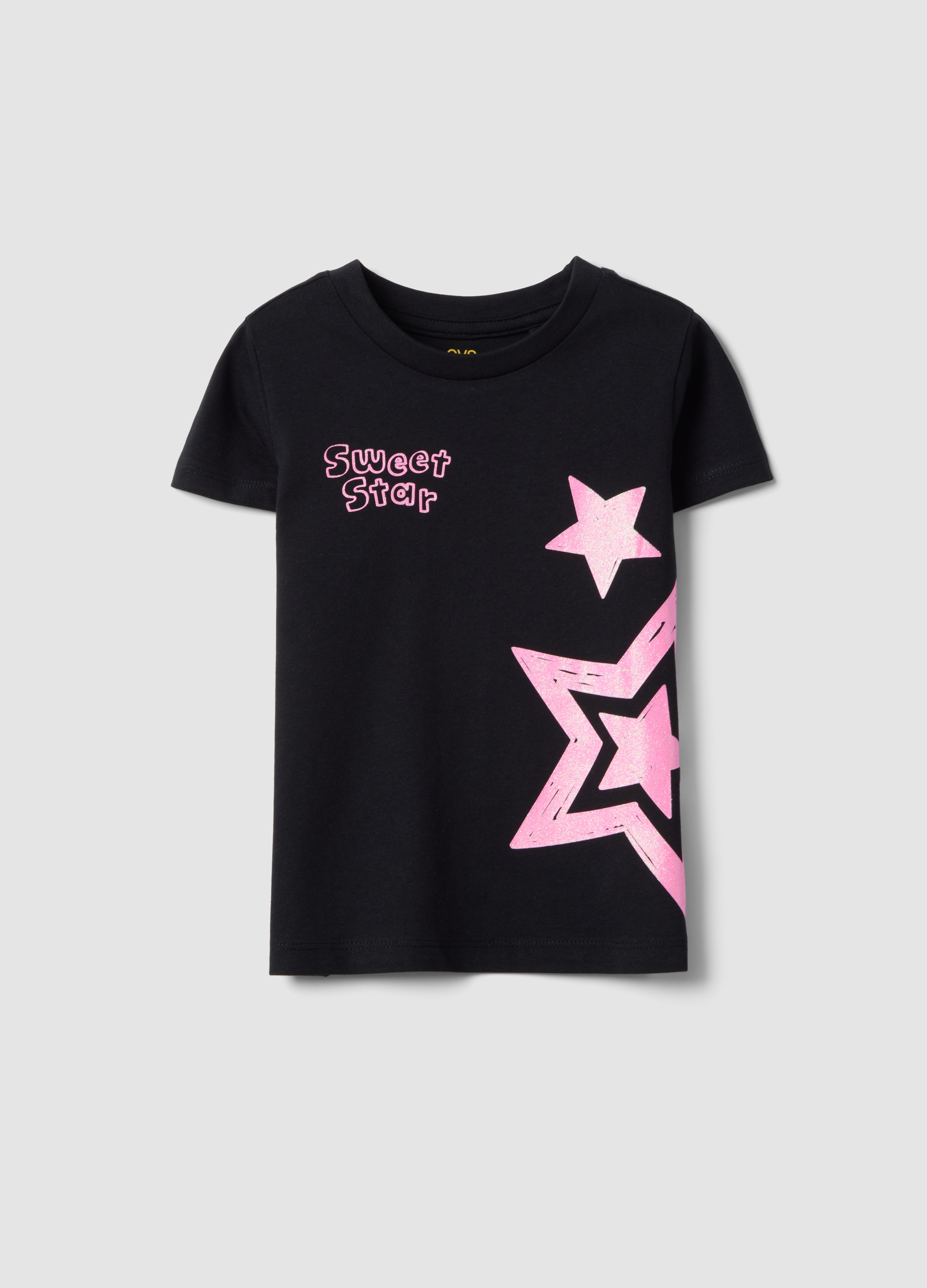 OVS KIDS, Camiseta De Niña De Algodón Negro Regular Fit Con Estrellas, Niña, Gunmetal, Talla: 6-7