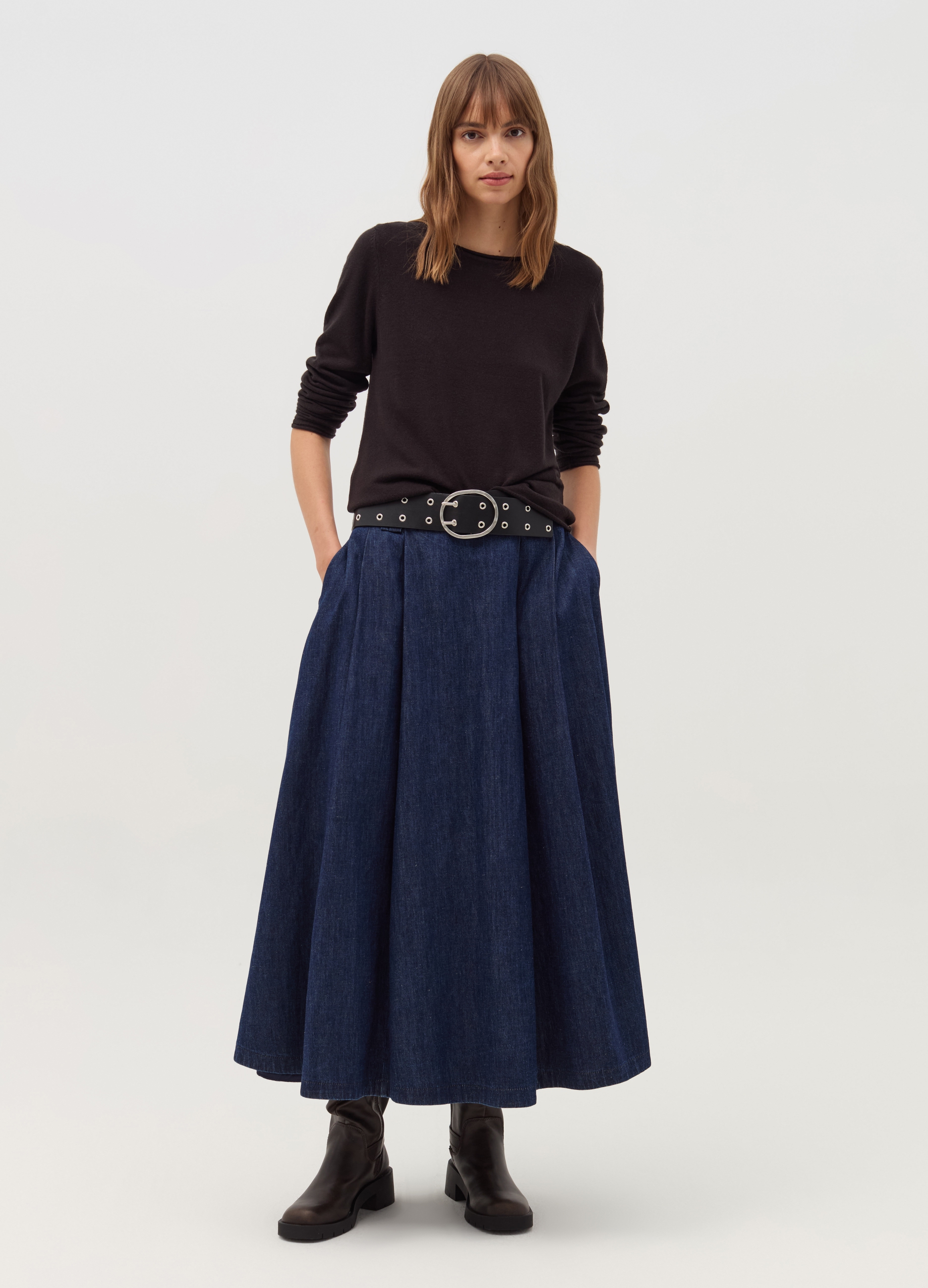 Jersey Con Bordes Enrollados, Mujer, Negro, Talla: 38