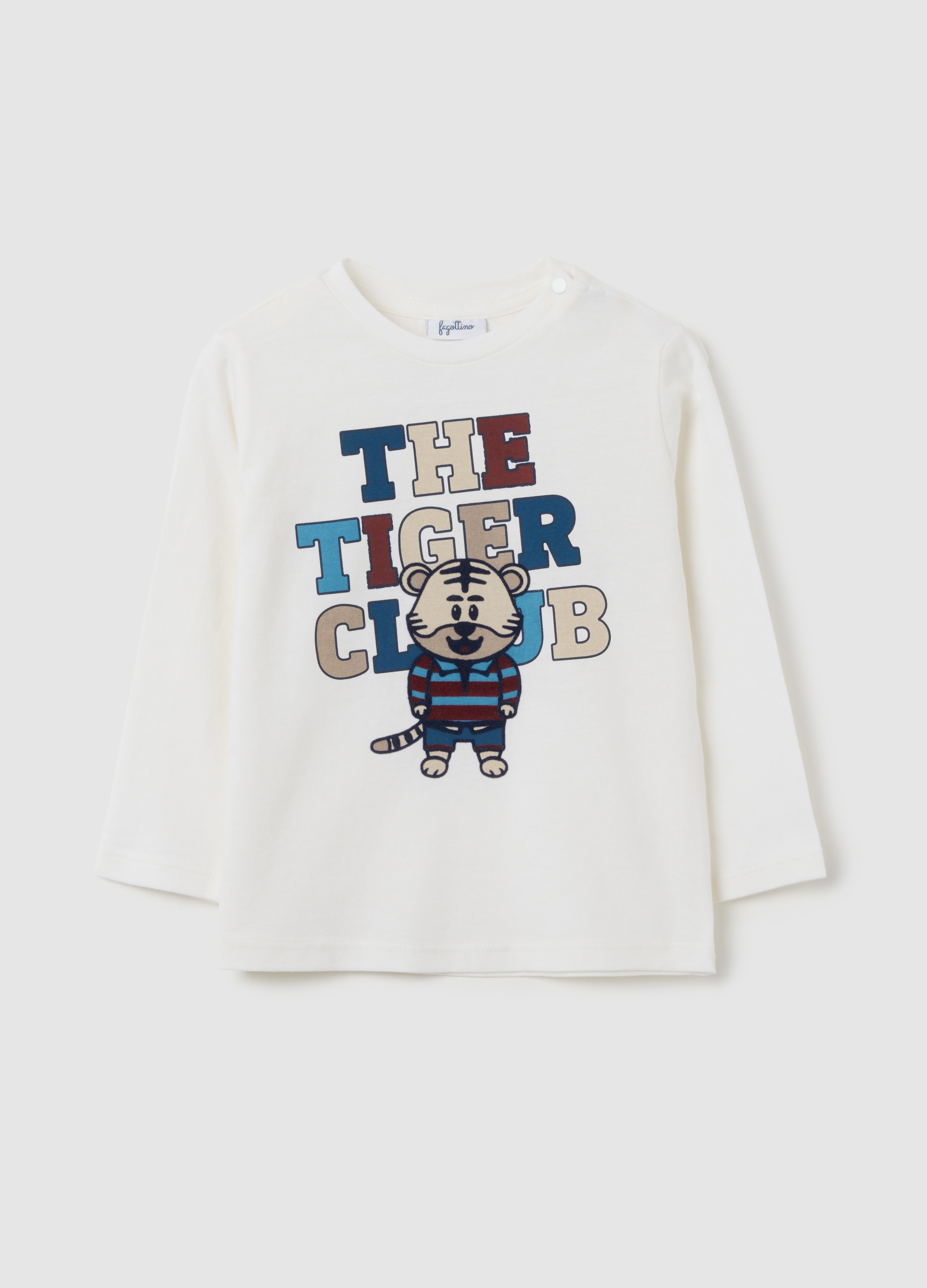 FAGOTTINO, Camiseta Infantil Blanca De Puro Algodón Con Estampado, Niño, Blanco roto, Talla: 9-12