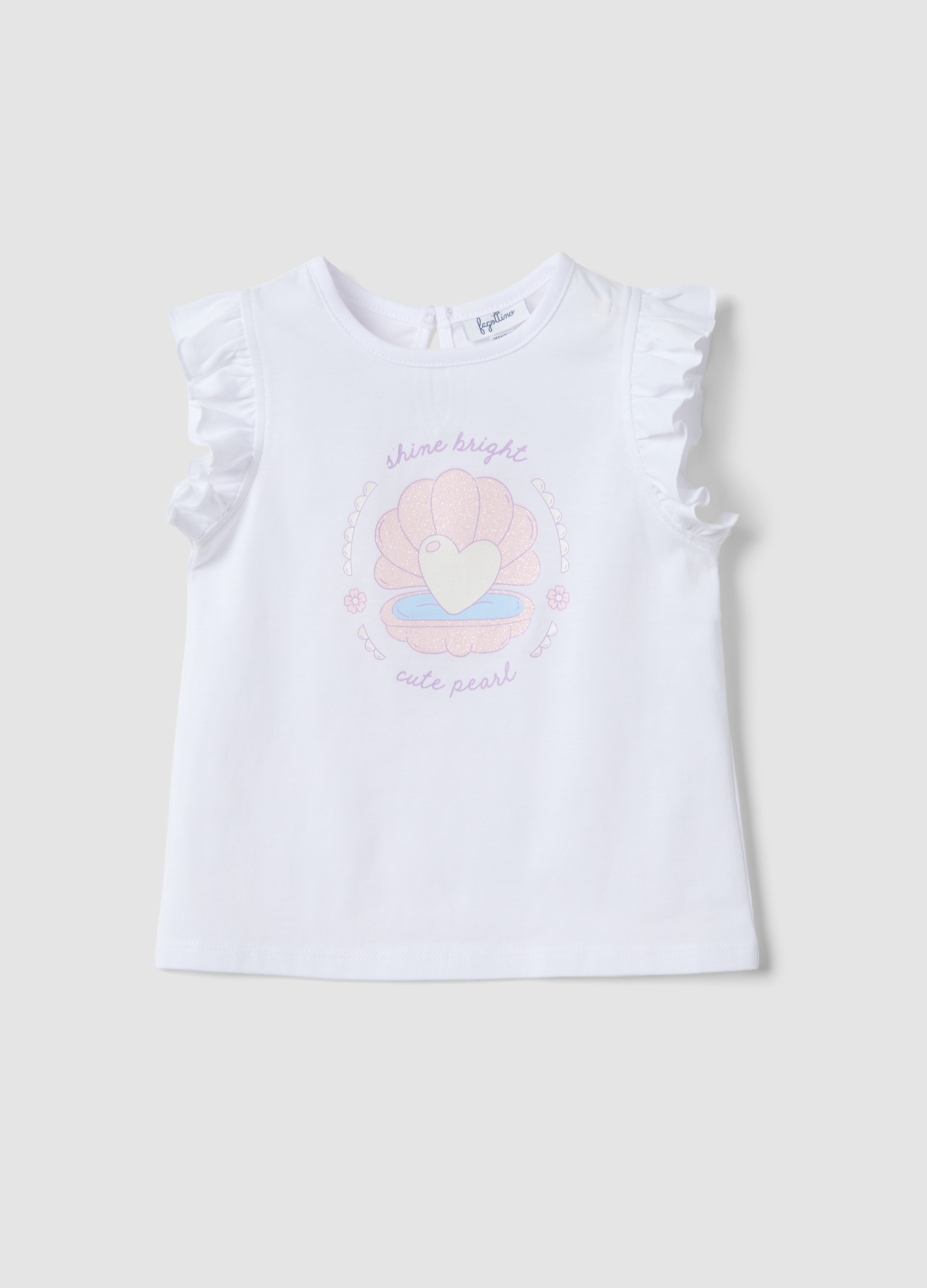 FAGOTTINO, Camiseta De Tirantes Blanca De Algodón Orgánico Para Niña Con Estampado Y Volantes, Niña, Blanco, Talla: 12-18
