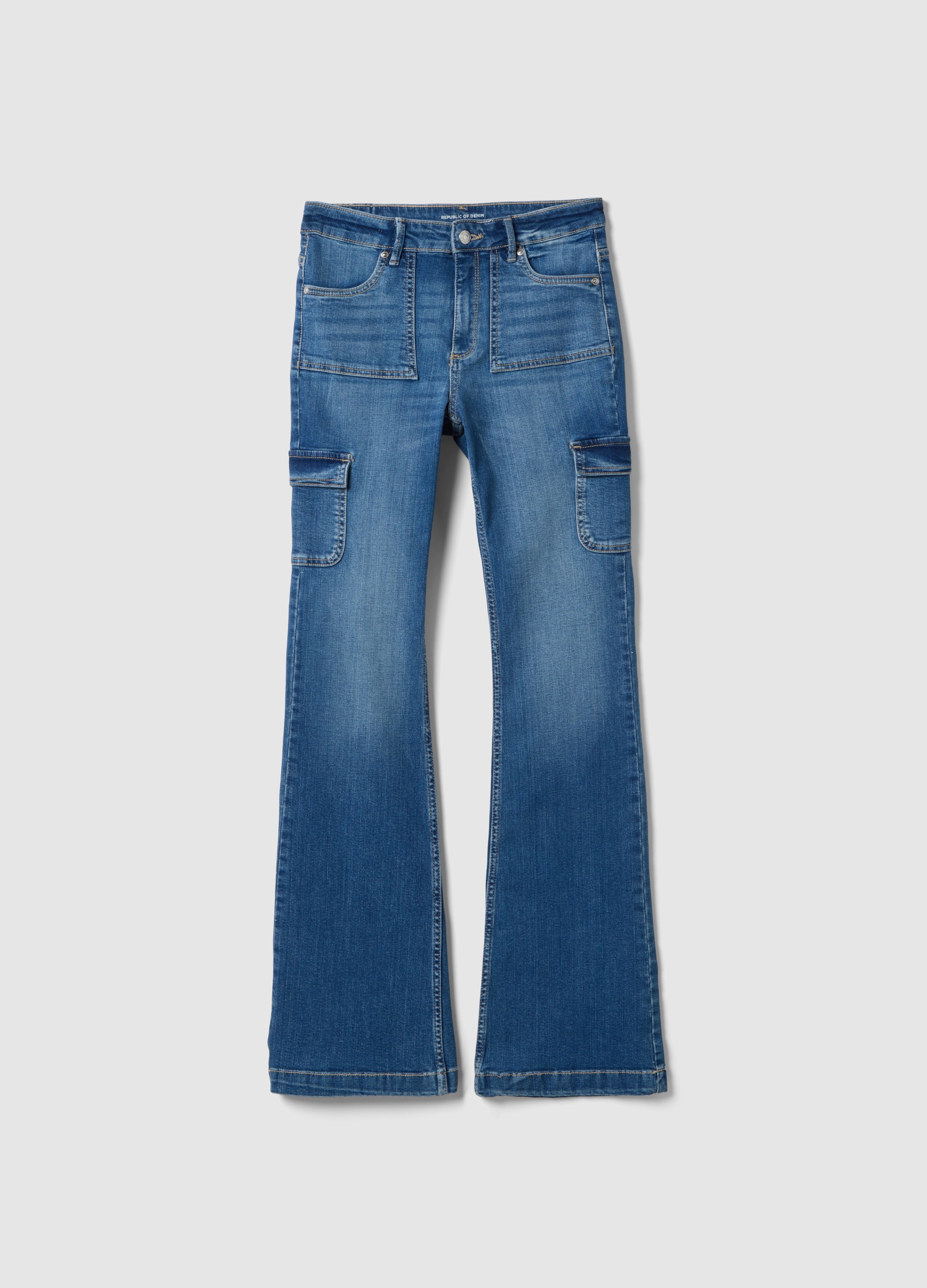 OVS KIDS, Pantaloni Flare In Cotone Elasticizzato Blu Da Ragazza Regular Fit, Niña, Azul vaquero, Talla: 12-13