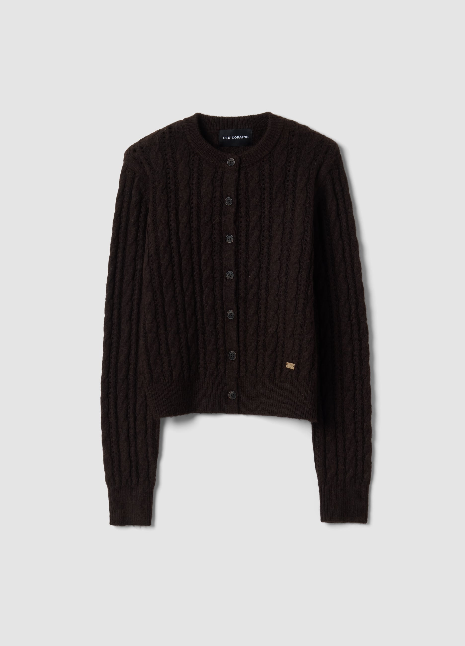 LES COPAINS, Cardigan Marrone In Misto Lana A Trecce, Donna, Marrone, Taglia: XL