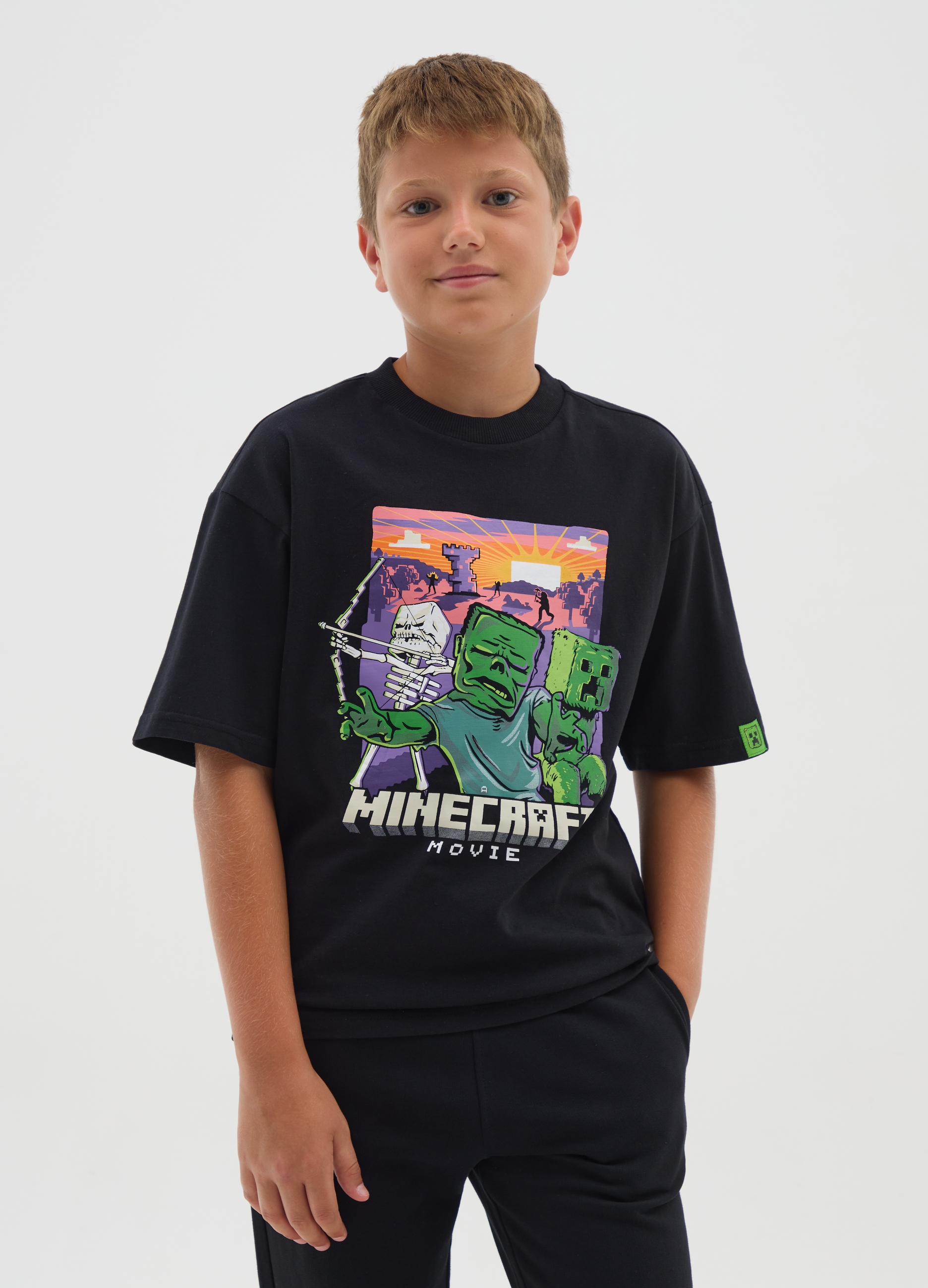 OVS, T-shirt Da Ragazzo In Puro Cotone Nero Over, Bambino, Nero, Taglia: 10-11