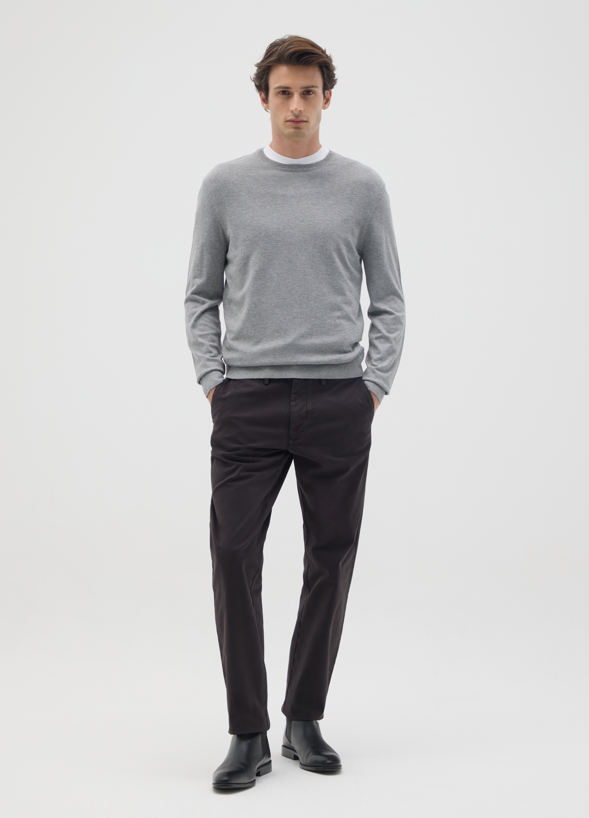 Jersey Gris De Mezcla De Viscosa Ajuste Regular, Hombre, Gris claro, Talla: S