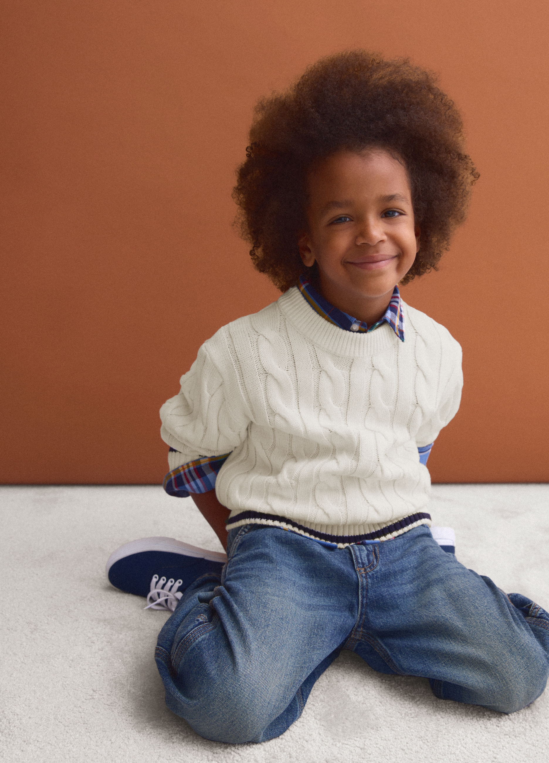 PIOMBO KIDS, Maglia Bianca In Puro Cotone A Trecce Over Fit Per Bambino, Bianco, Taglia: 8