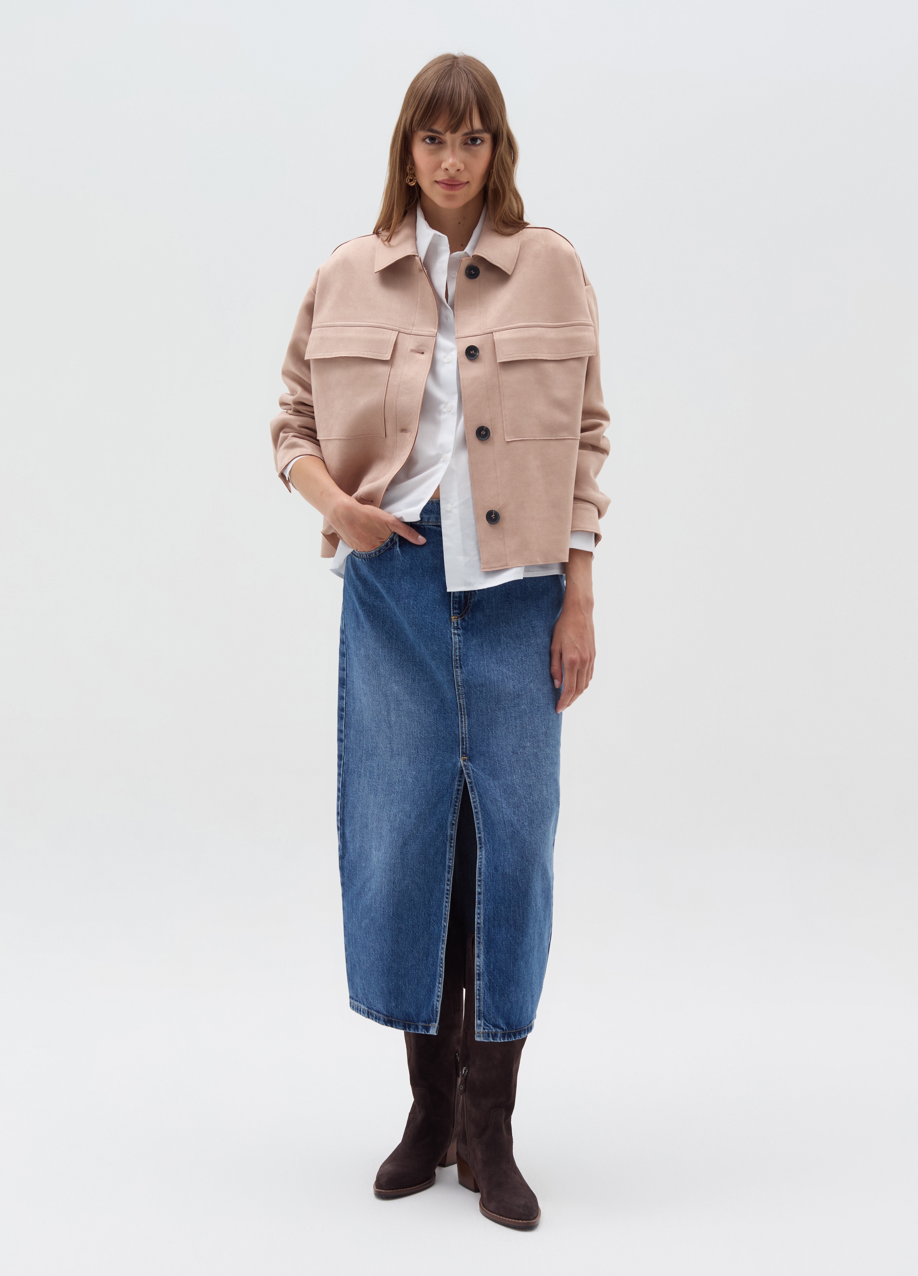 OVS, Chaqueta Corta Over De Gamuza, Mujer, Rosa claro, Talla: L