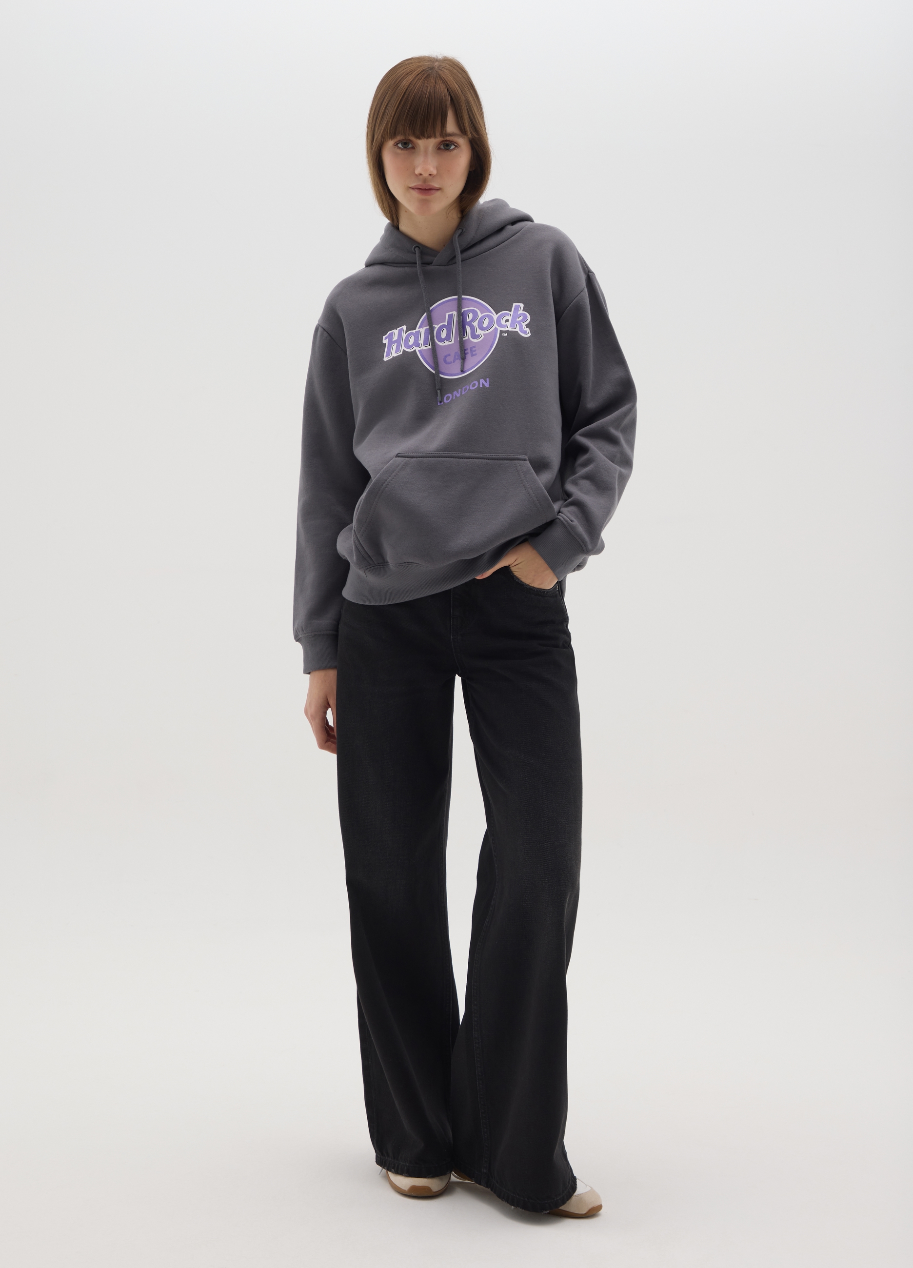 OVS, Felpa In Misto Cotone Grigia Regular Fit Con Logo Hard Rock Cafe, Donna, Grigio, Taglia: M