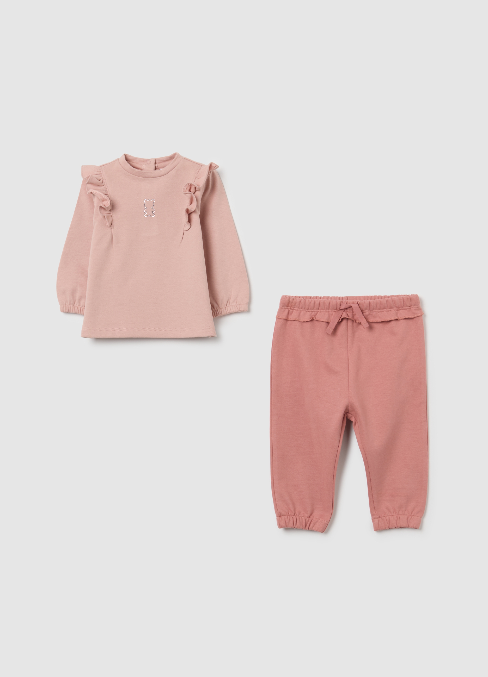 Piombo Contemporary, Set Maglia Pantalone Da Neonata In Puro Cotone Rosa, Rosa, Taglia: 1-3