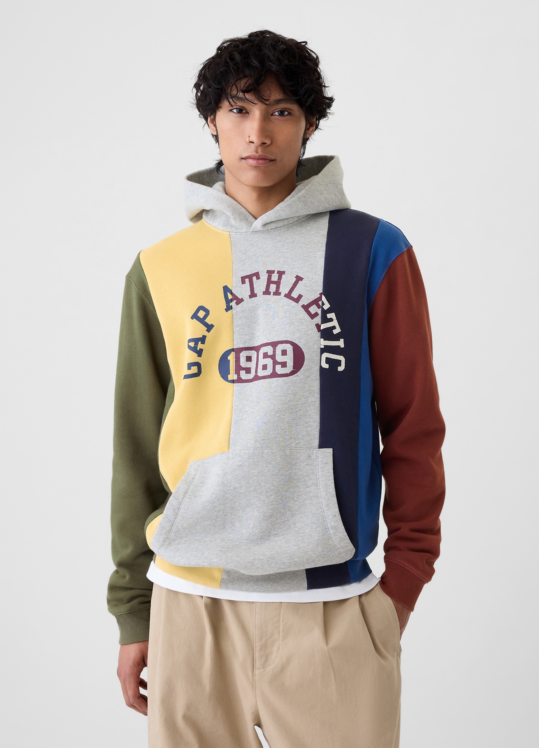 GAP, Felpa A Righe Con Cappuccio E Stampa Logo, Uomo, Multicolor, Taglia: L