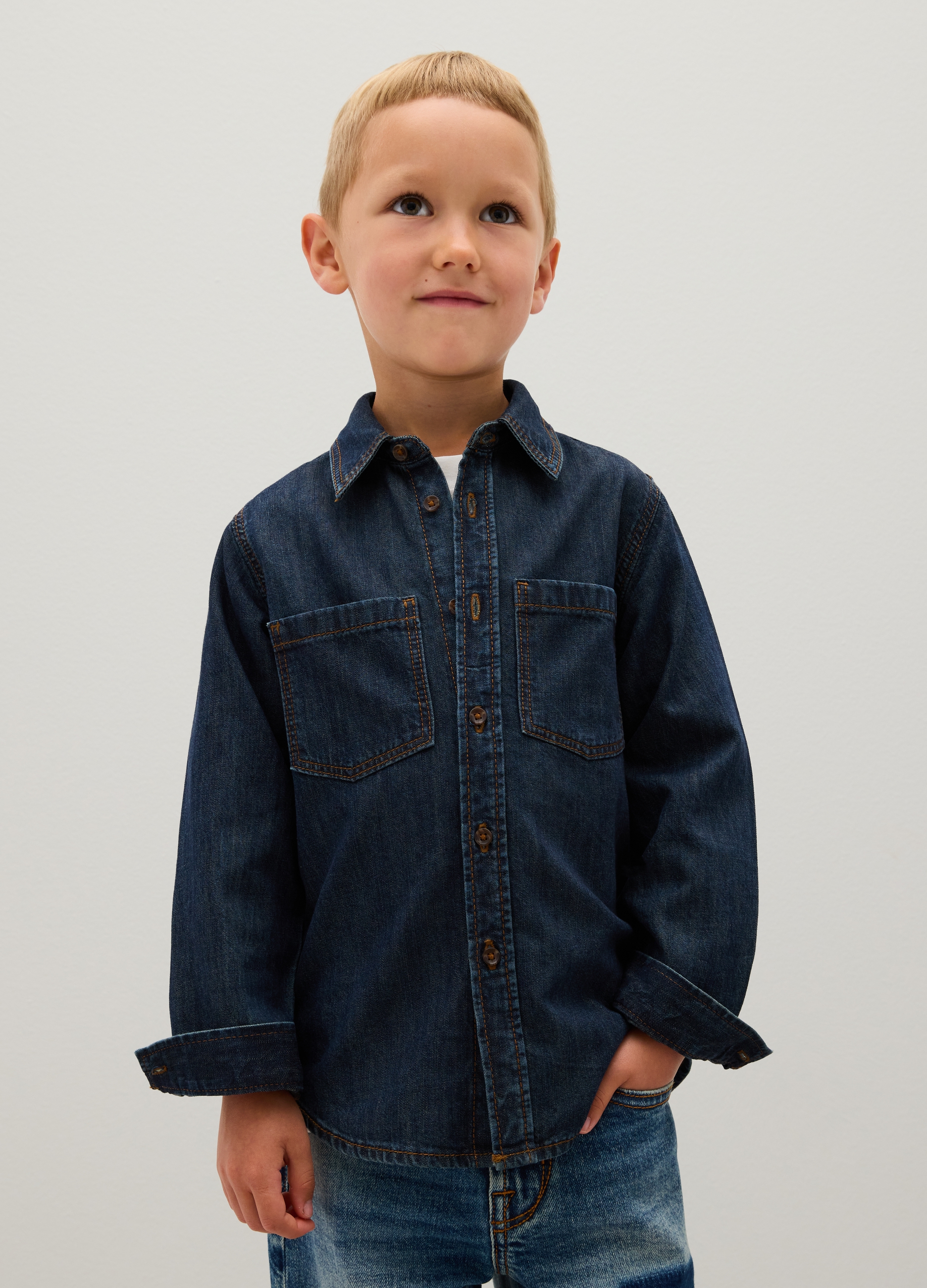 PIOMBO KIDS, Camicia Da Bambino In Puro Cotone Denim Regular Fit, Denim, Taglia: 12