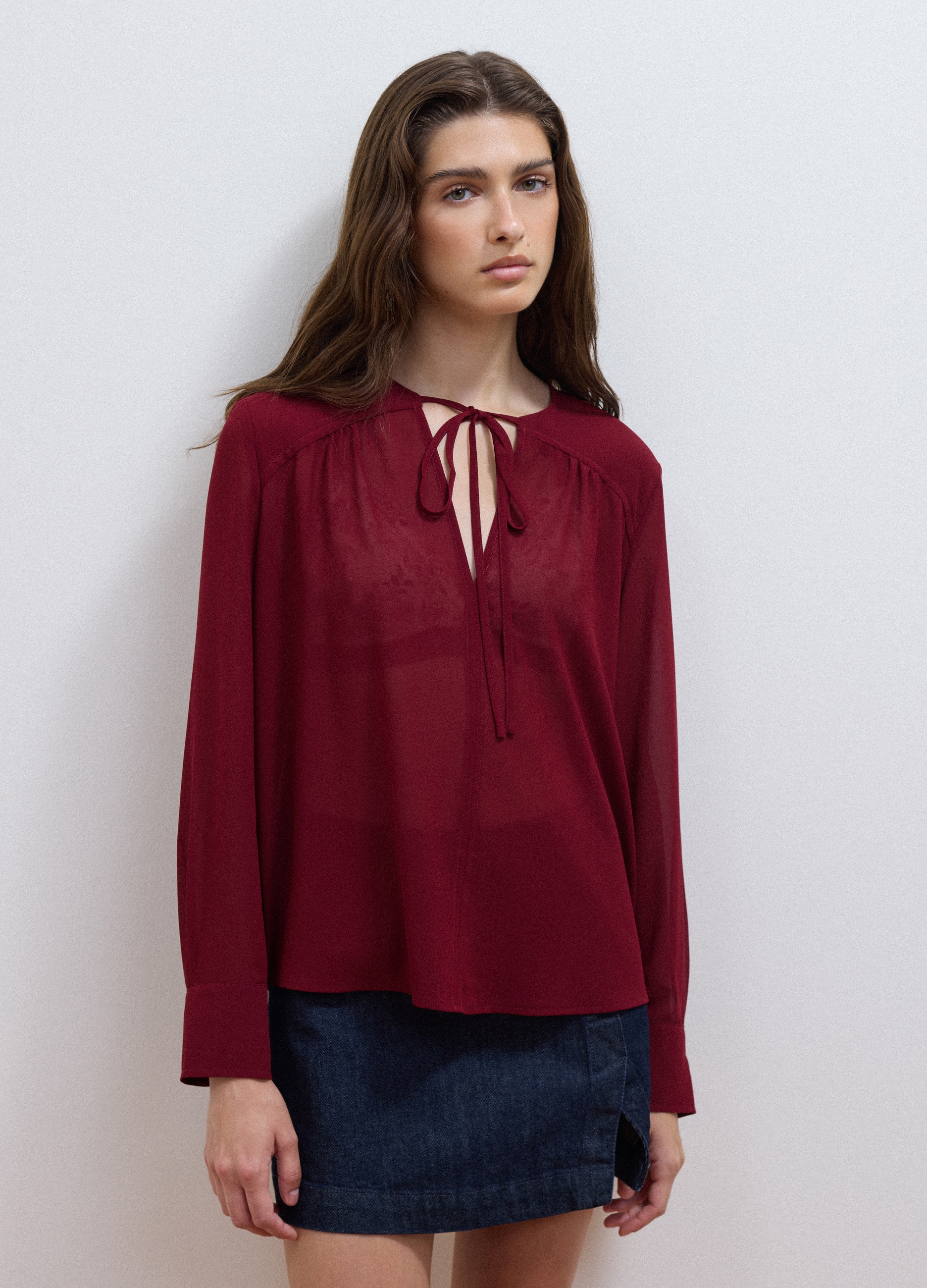 LES COPAINS, Blusa Rossa Regular Fit Con Scollo A V E Laccetto, Donna, Rosso, Taglia: XL