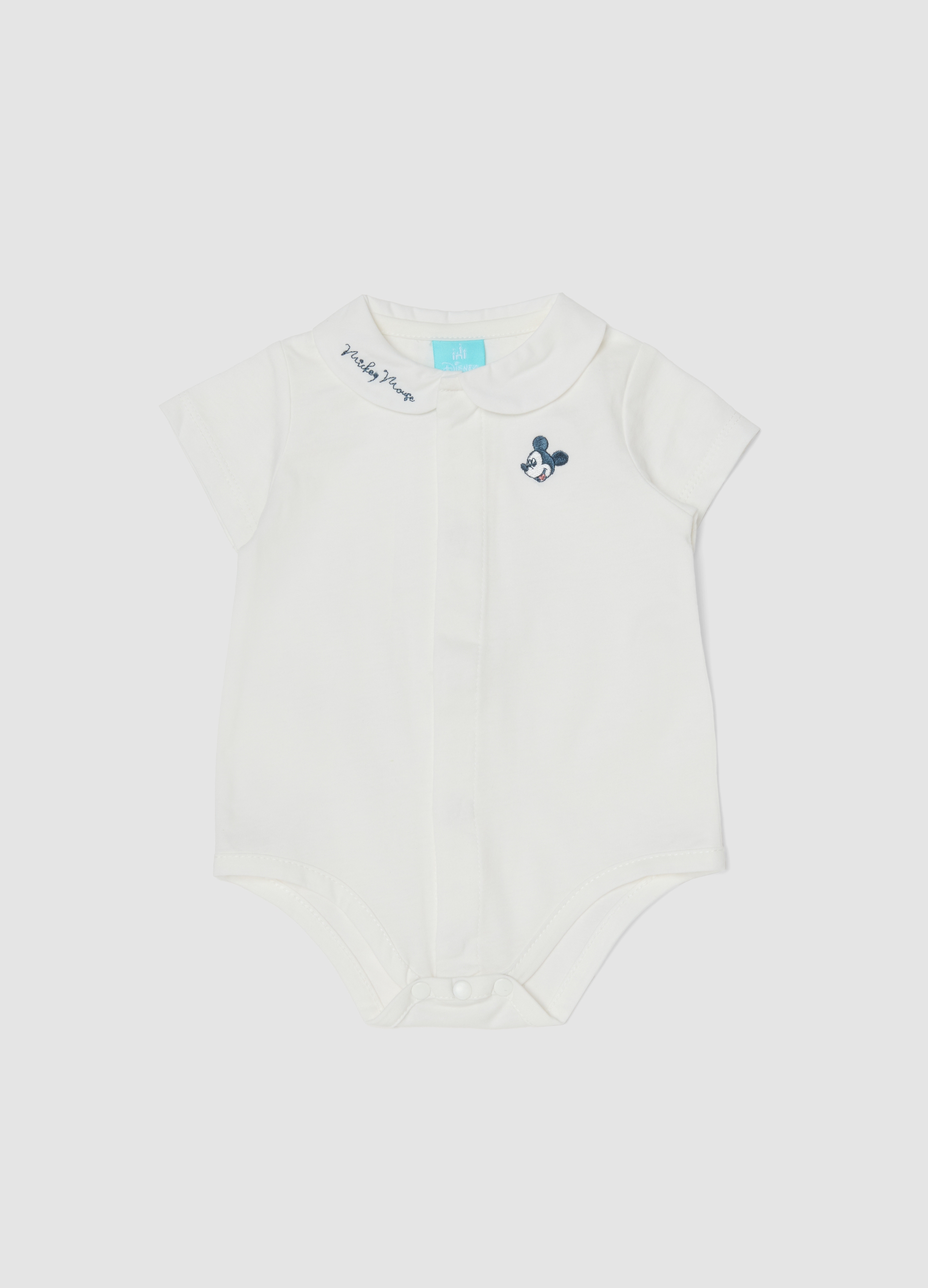 FAGOTTINO, Body De Bebé Blanco De Algodón Orgánico Con Bordado De Mickey Mouse, Bebé Niño, Blanco roto, Talla: 6-9