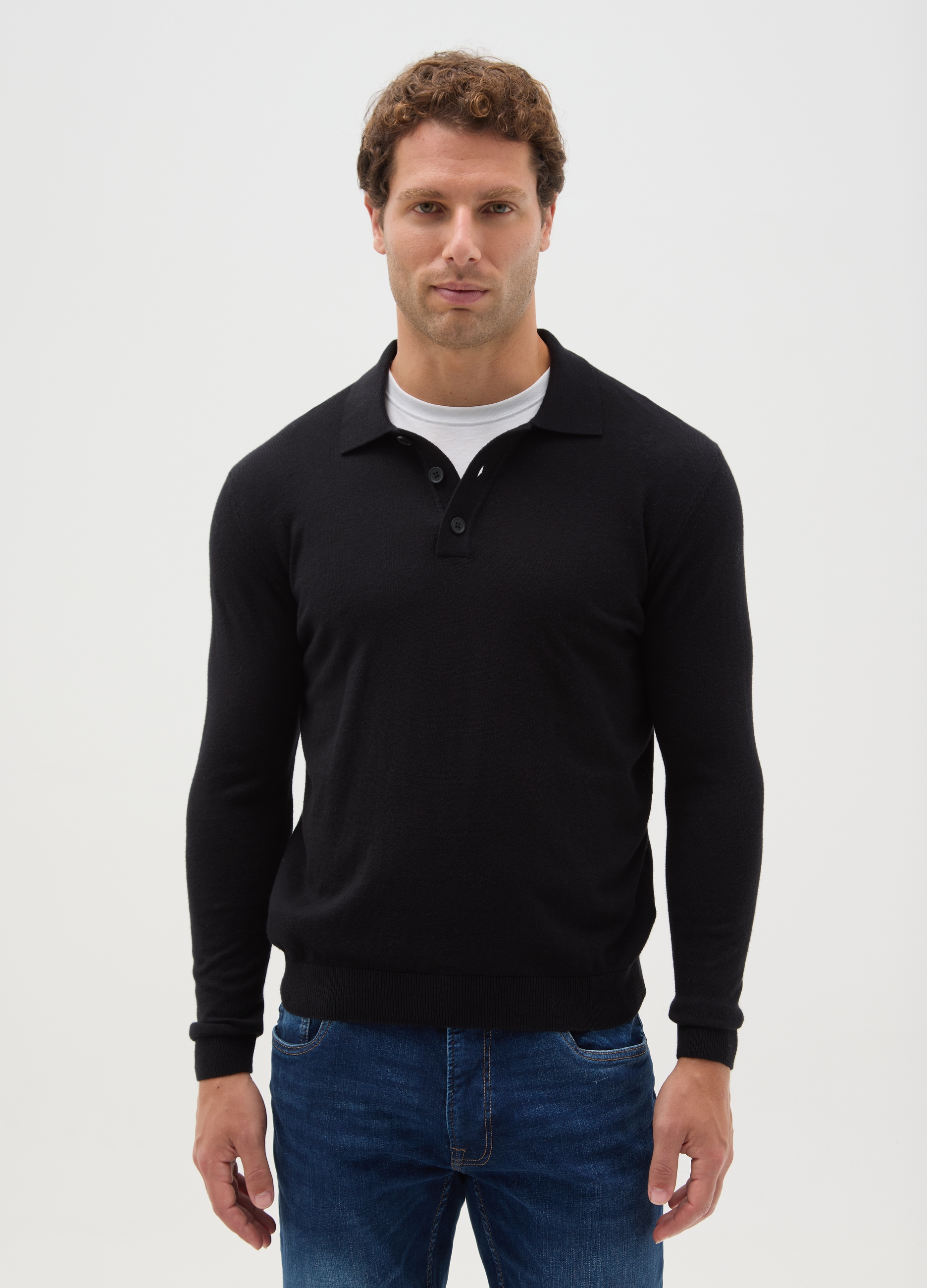 OVS, Polo Negro De Manga Larga En Mezcla De Algodón Y Seda Corte Regular, Hombre, Gunmetal, Talla: L