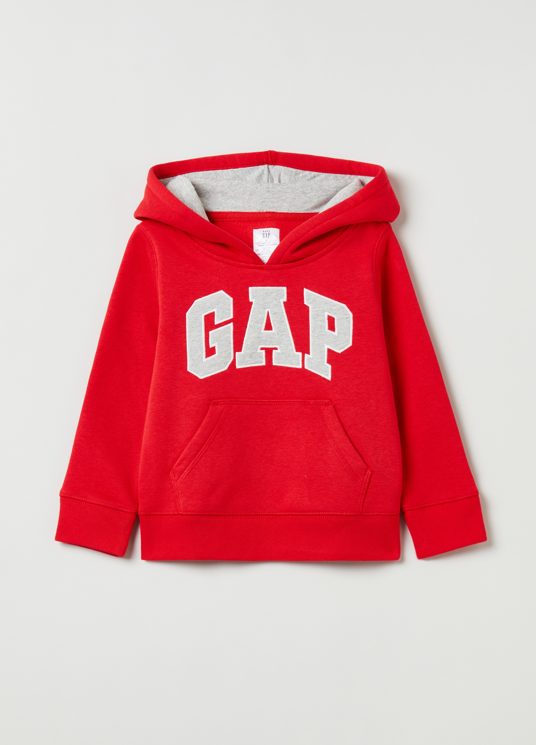 OVS, Felpa Con Cappuccio Ricamo Logo, Unisex, Rosso, Taglia: 12-18M/74-79