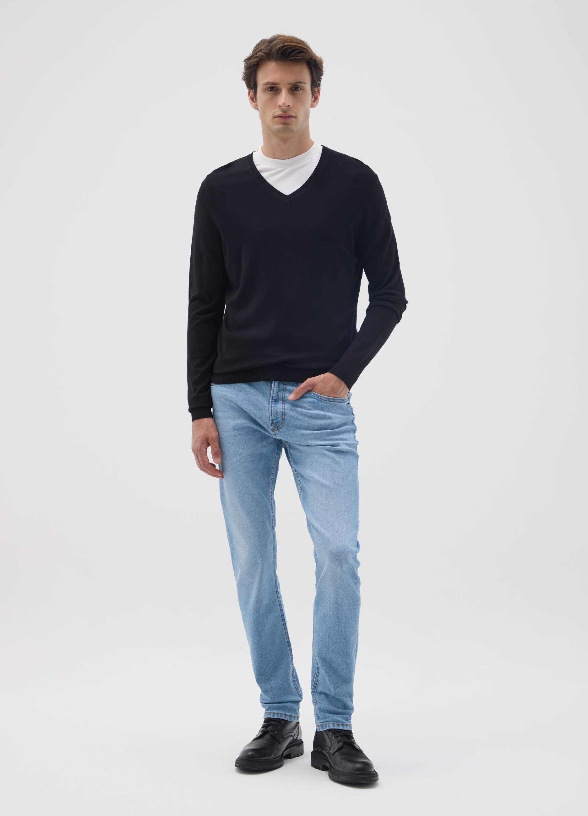 OVS, Vaqueros Ajustados De Denim Azul Claro, Hombre, Azul Azur, Talla: 54
