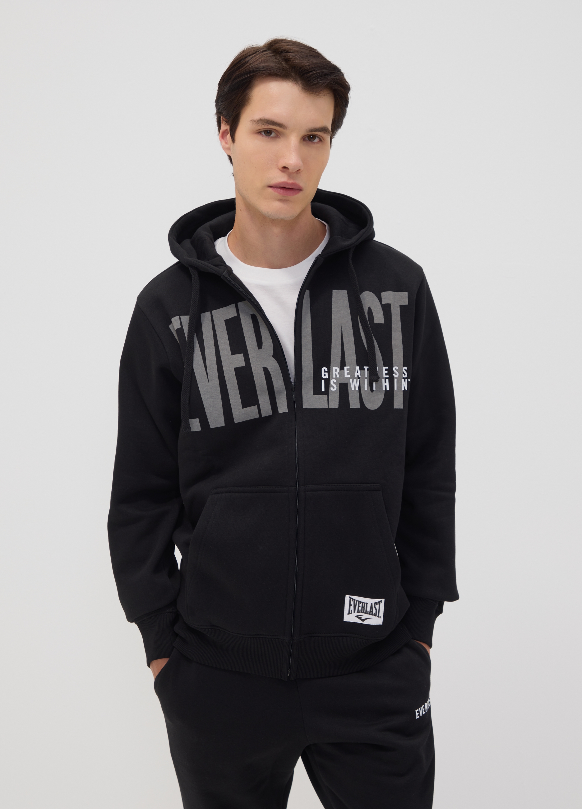 EVERLAST, Felpa Nera Con Cappuccio E Zip In Misto Cotone, Unisex, Nero, Taglia: S