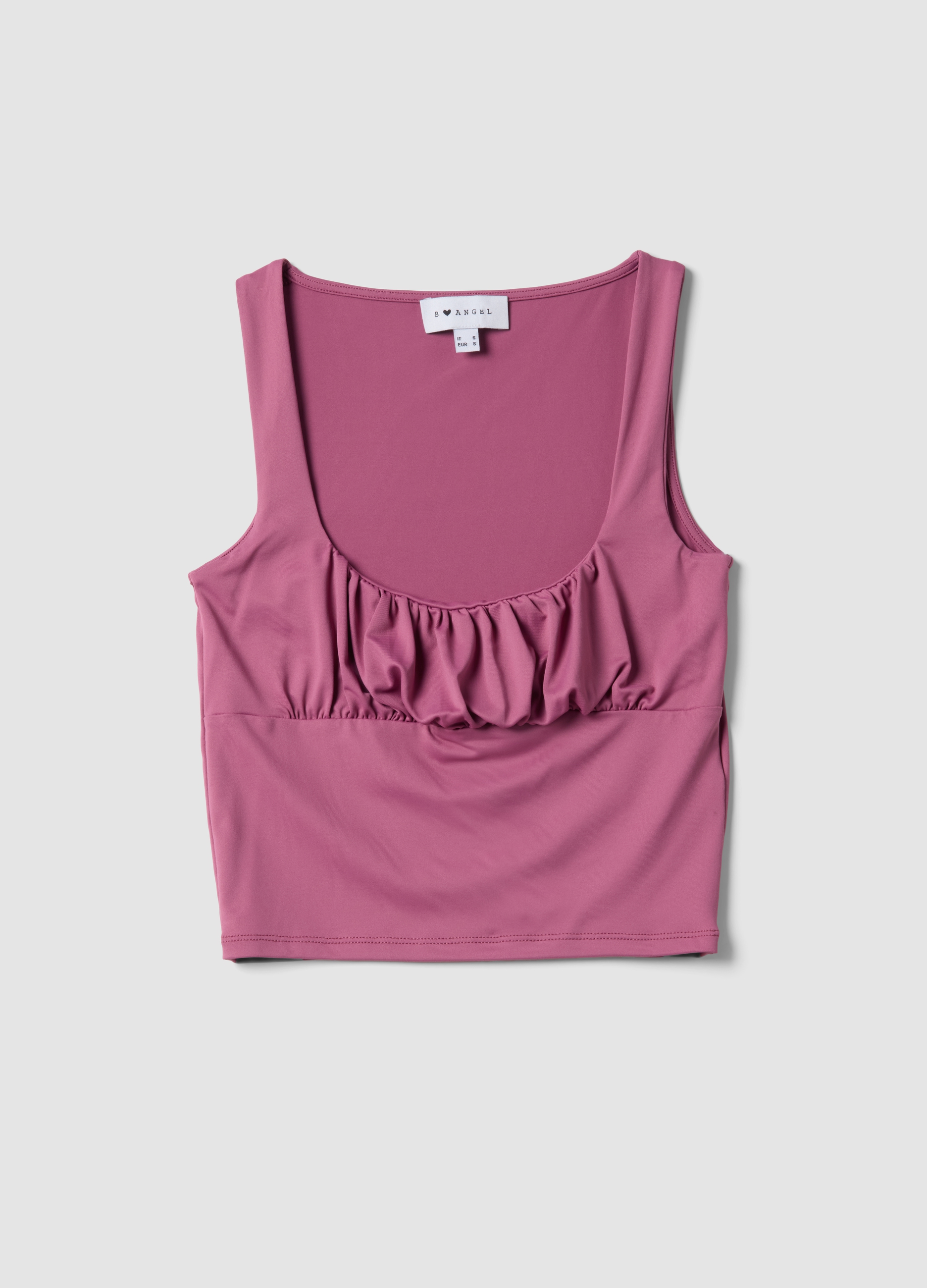 B.ANGEL, Camiseta De Tirantes Rosa Elástica Regular Fit Con Pliegues, Mujer, Rosa Oscuro, Talla: 34
