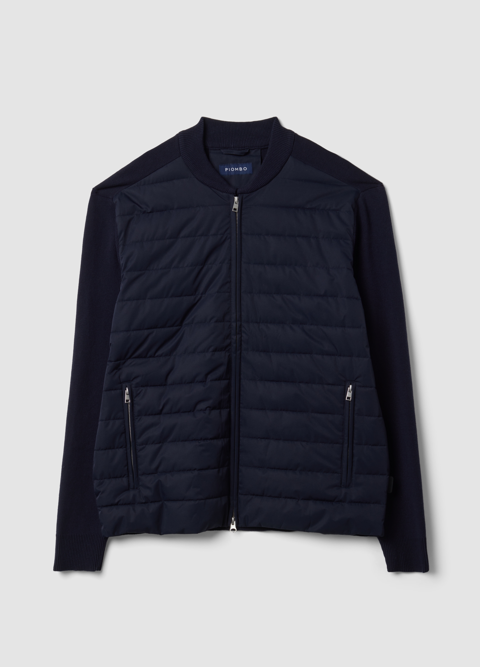 Piombo Tech, Giacca Blu In Puro Cotone Con Zip E Maniche In Maglia Regular Fit, Uomo, Blu, Taglia: XL