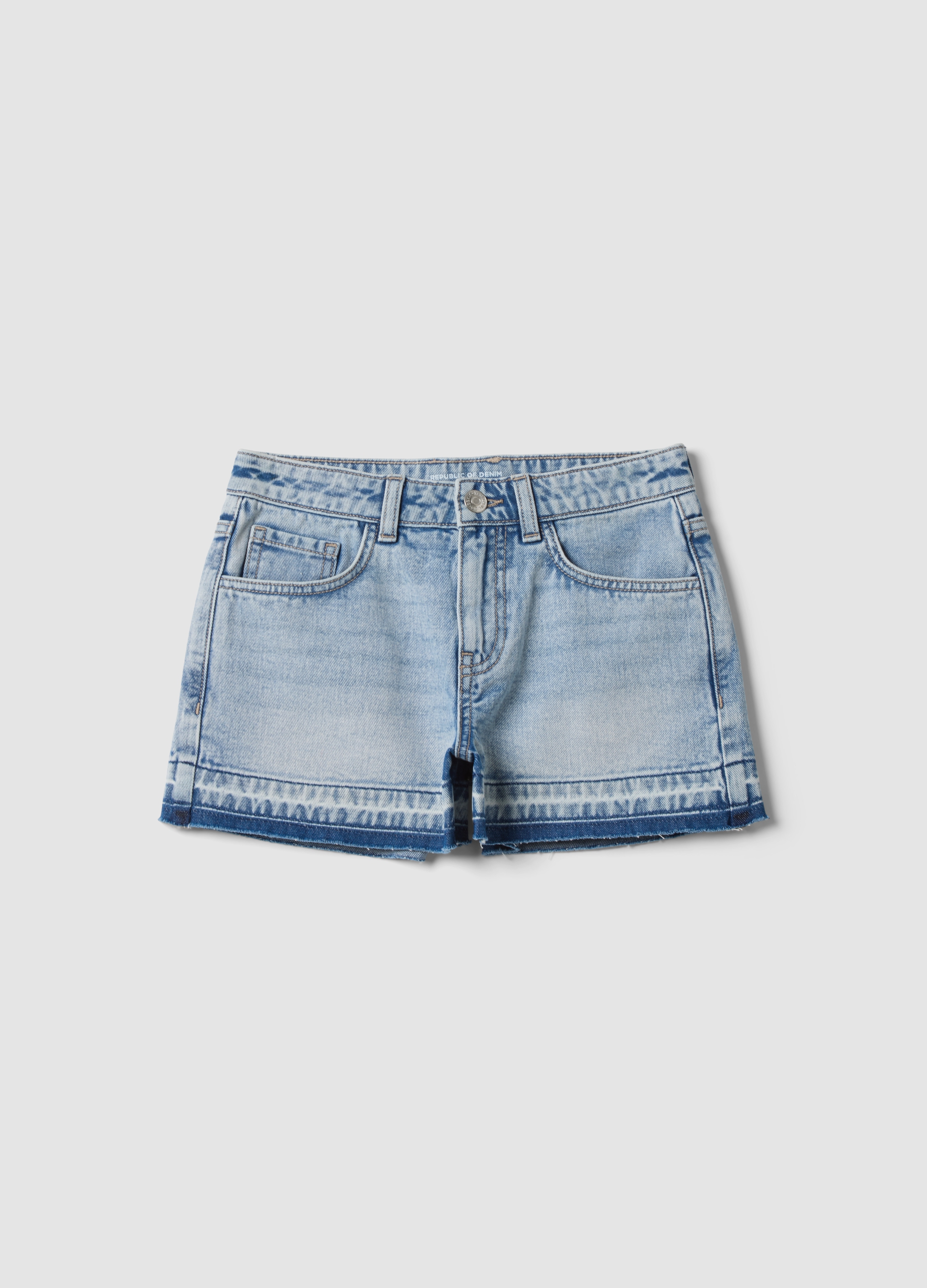 REPUBLIC OF DENIM, Short Vaquero Azul 100% Algodón Para Niña – Corte Recto, Niña, Lavado claro, Talla: 10-11
