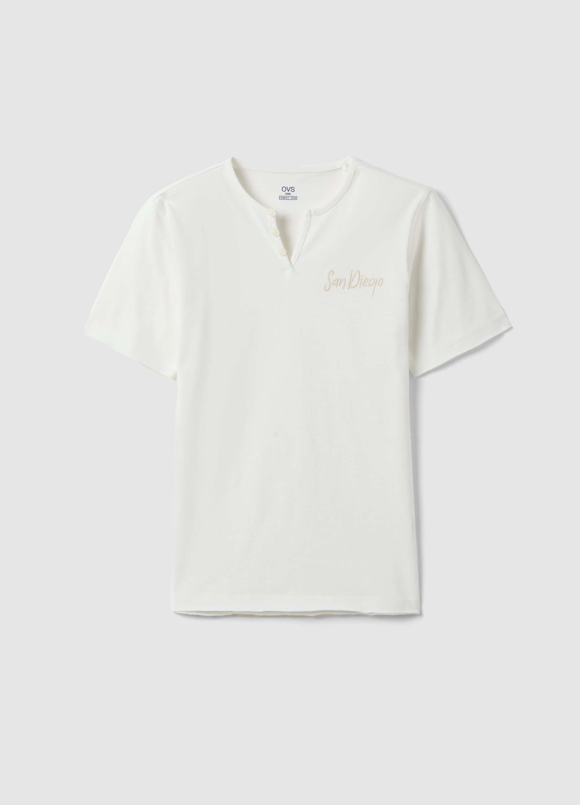 OVS KIDS, Polo In Puro Cotone Bianca Da Ragazzo Regular Fit Con Collo Serafino, Bambino, Bianco, Taglia: 10-11