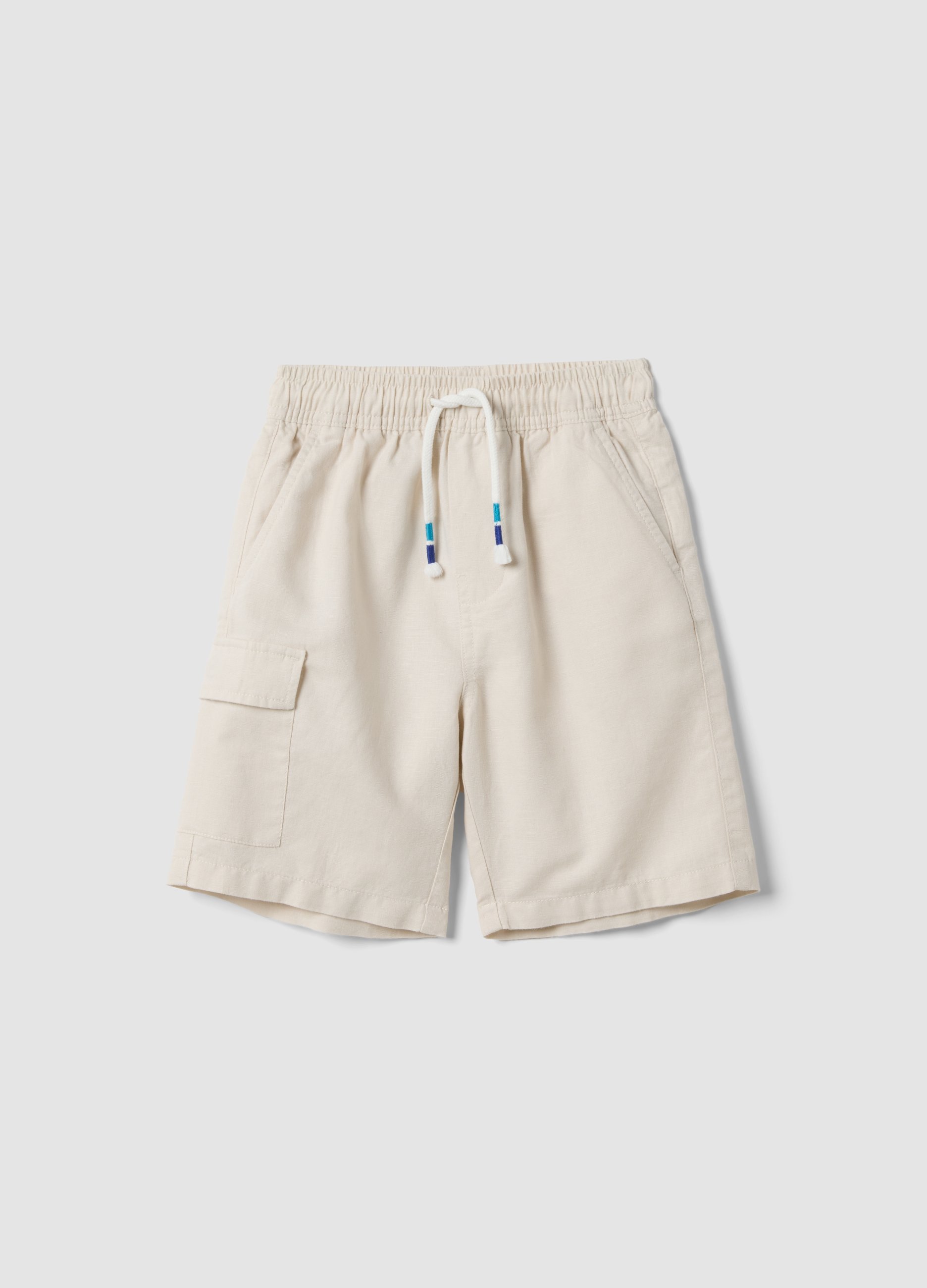 OVS KIDS, Short Blanco De Mezcla De Lino Y Algodón Con Cintura Elástica, Corte Regular, Niño, Blanco roto, Talla: 5-6