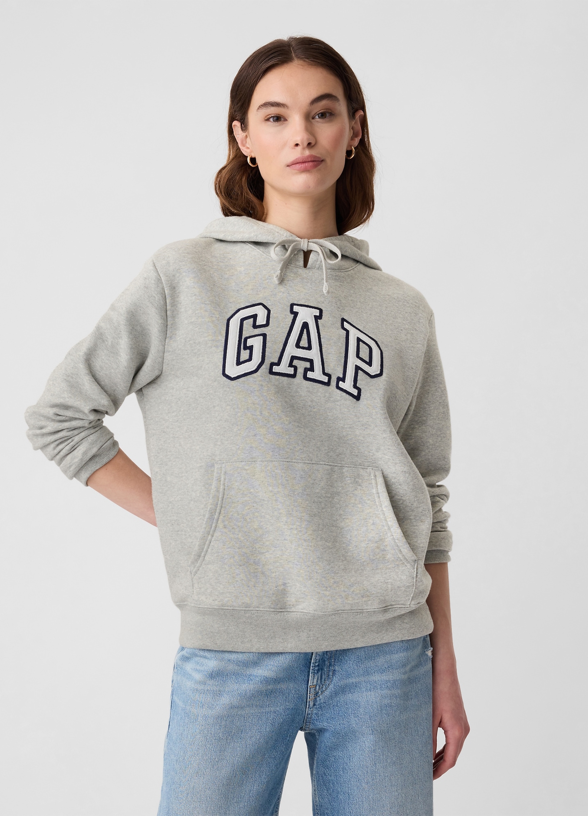 GAP, Felpa Con Cappuccio Ricamo Logo, Donna, Grigio, Taglia: XXL