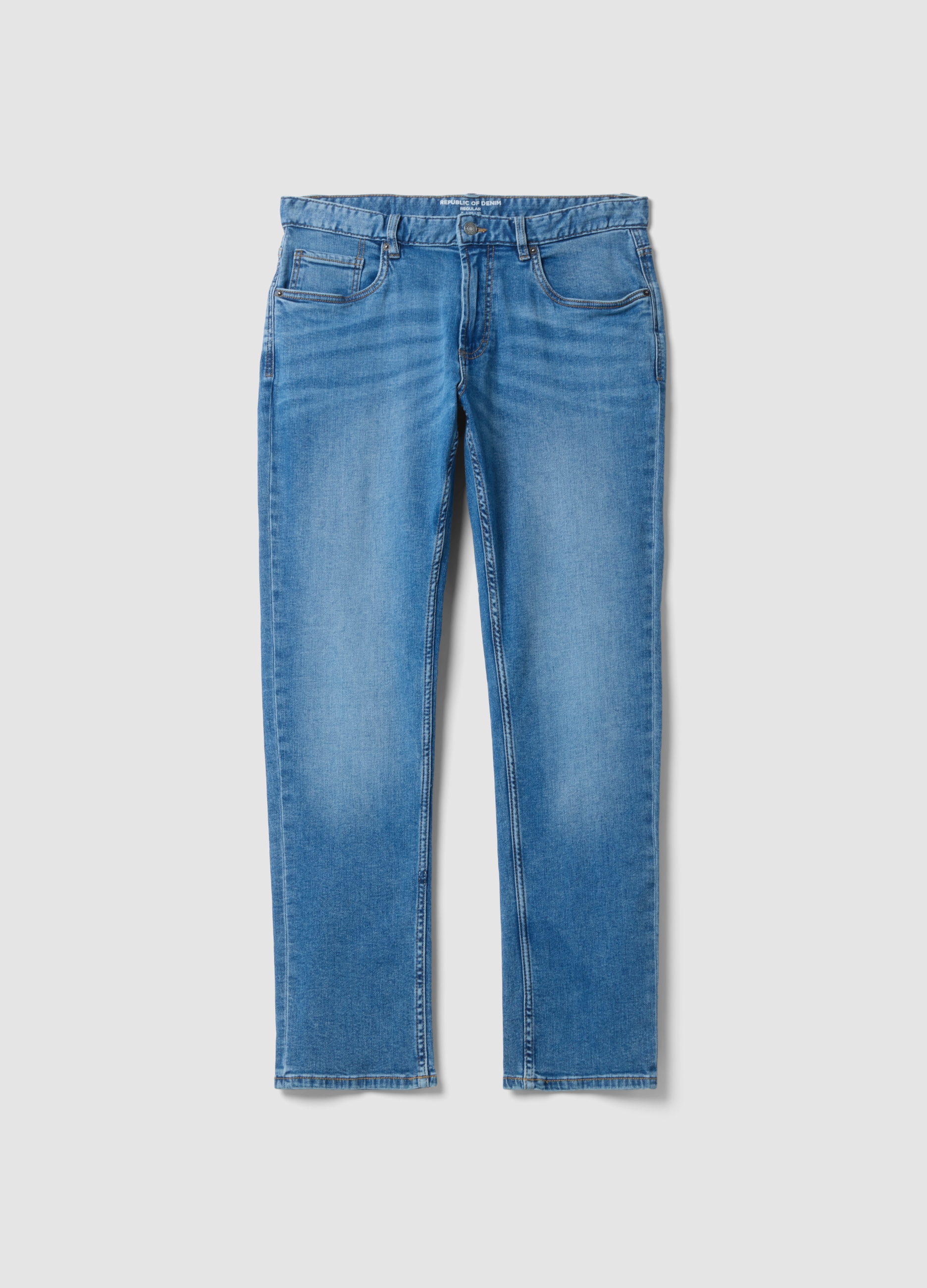 REPUBLIC OF DENIM, Jeans Denim Blu In Cotone Elasticizzato Regular Fit, Uomo, Blu, Taglia: 48