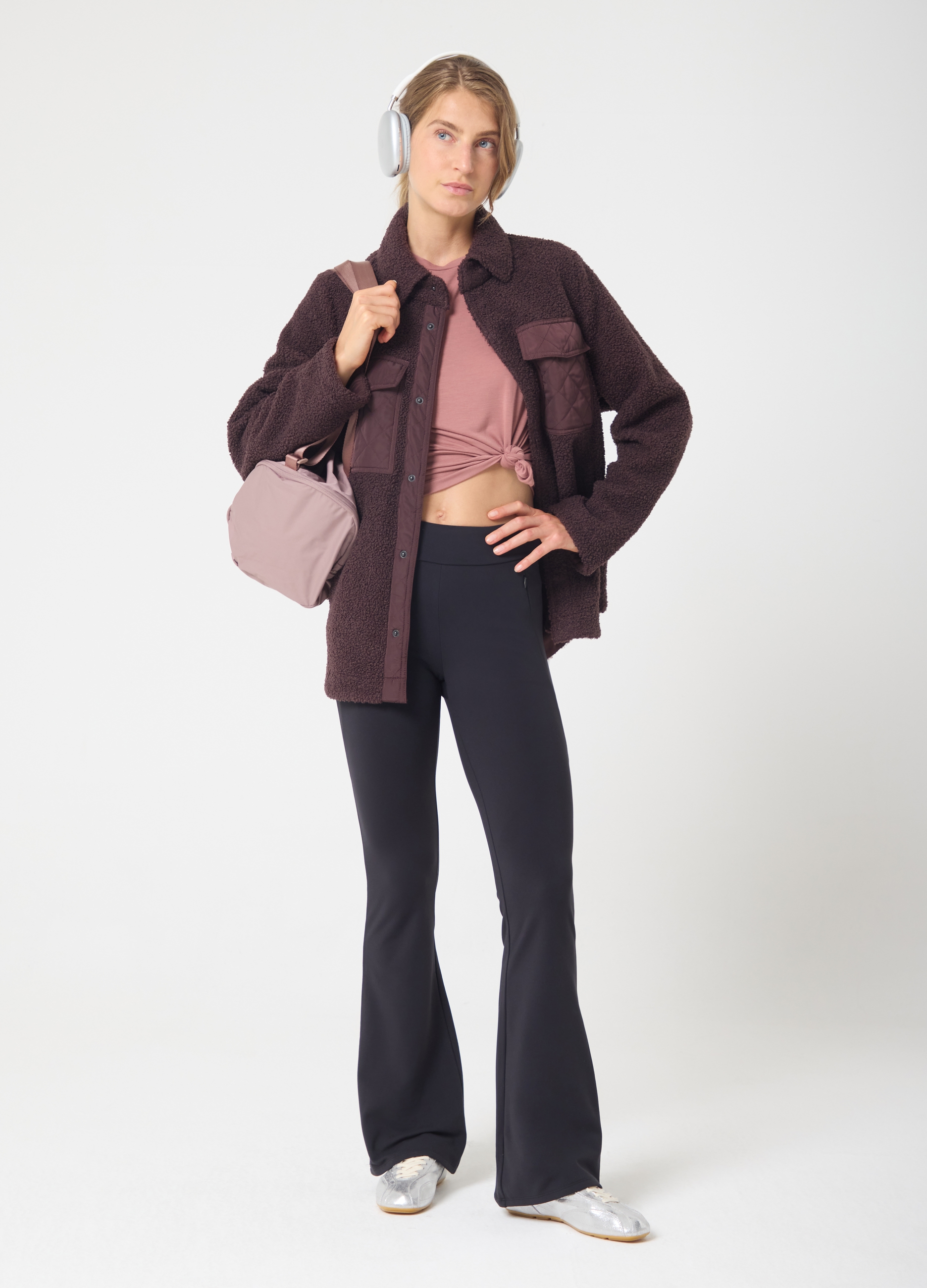 Altavia Studio, Leggings Flare Extra Caldi In Tessuto Tecnico Elasticizzato E Tasche Con Zip Altavia Studio, Donna, Marrone, Taglia: S