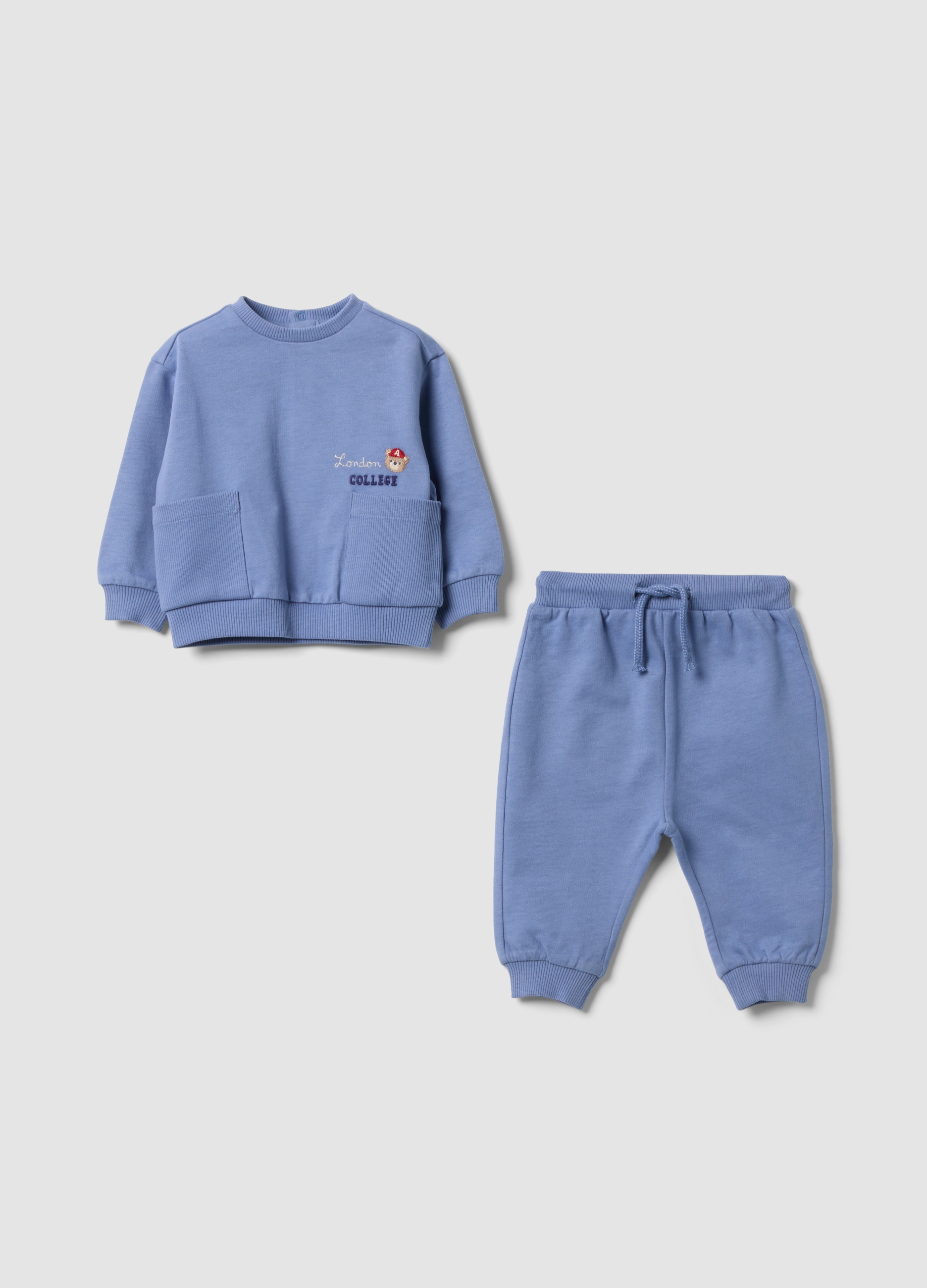 FAGOTTINO, Completo Blu In Puro Cotone Organico Con Felpa E Pantaloni Per Neonato, Blu, Taglia: 1-3