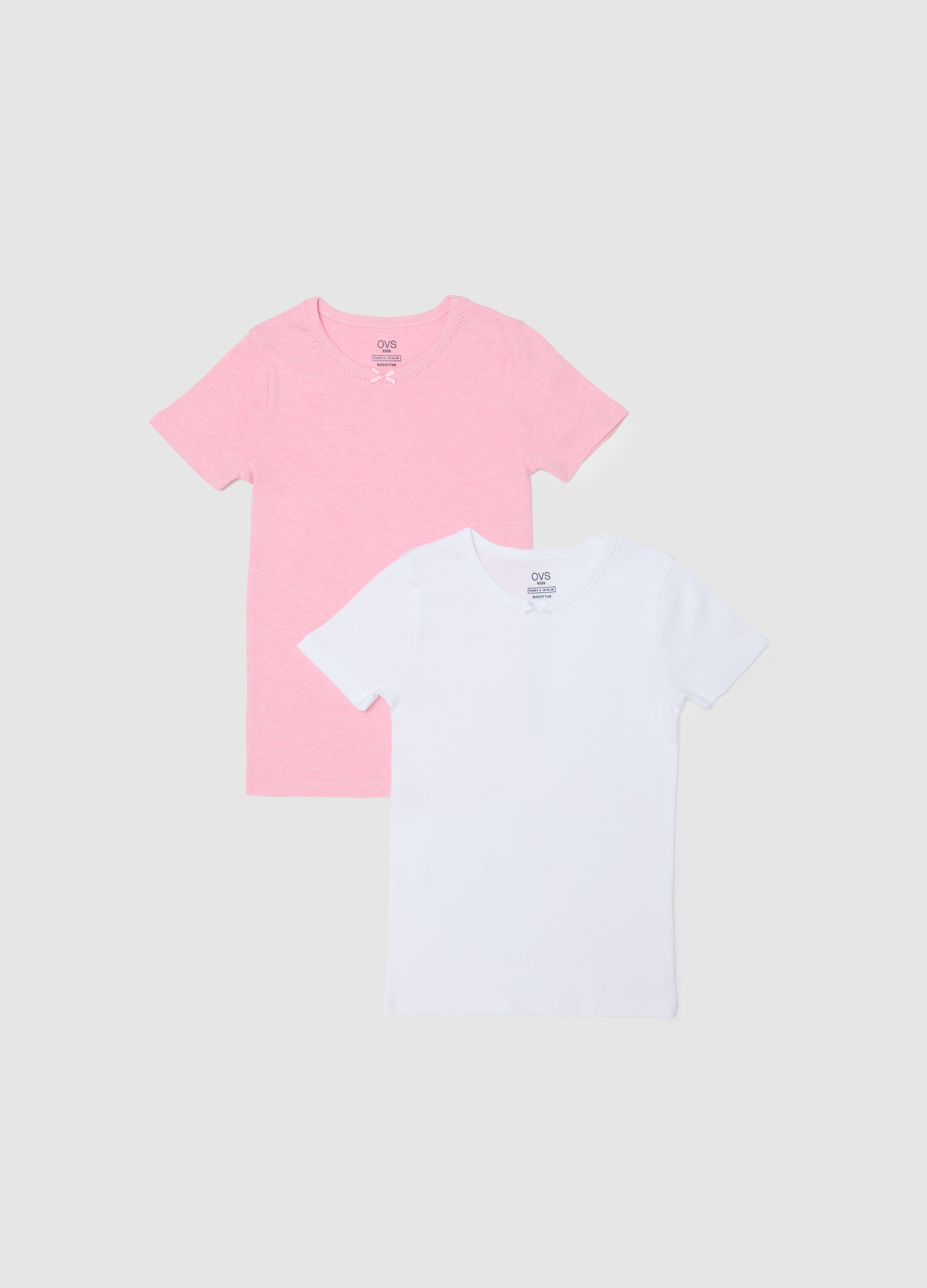 Bipack T-shirt Da Bambina In Puro Cotone Multicolor Regular Fit, Niña, Blanco suave, Talla: 7-8