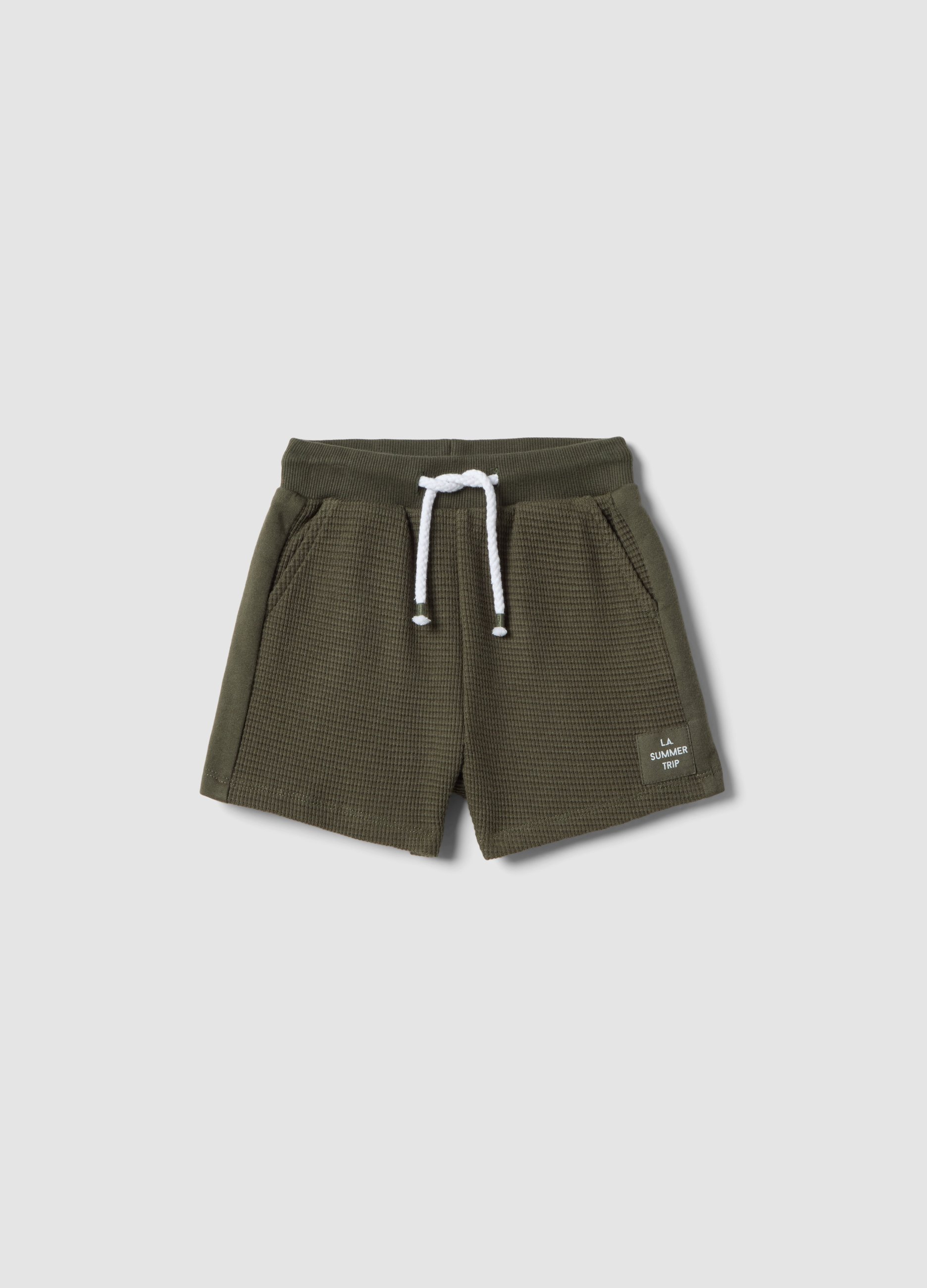 FAGOTTINO, Pantalón Corto Verde De Algodón Puro Para Niño, Corte Regular, Con Cordón, Niño, Verde oscuro, Talla: 12-18